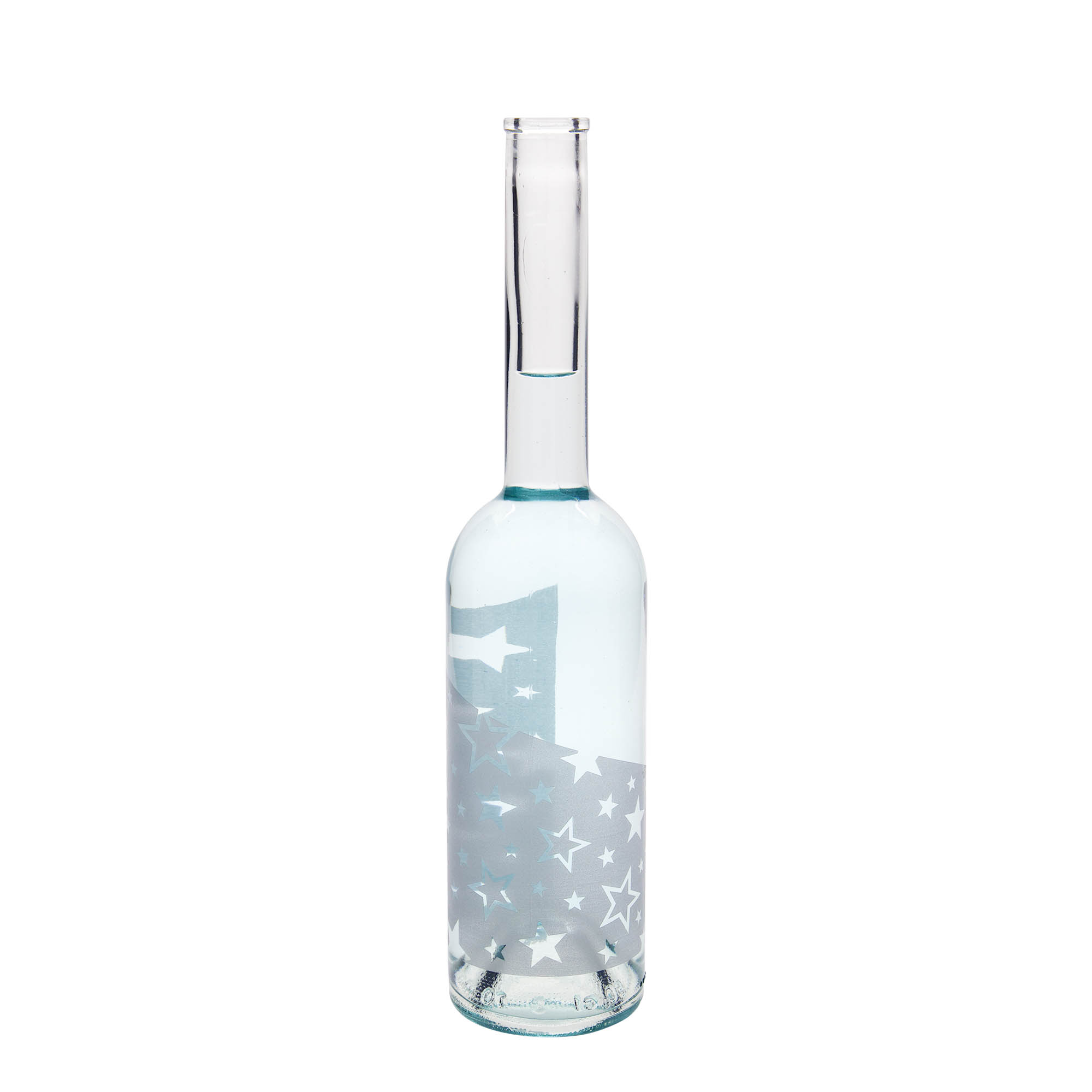 500 ml glass bottle 'Opera', design: silver stars, opening: cork