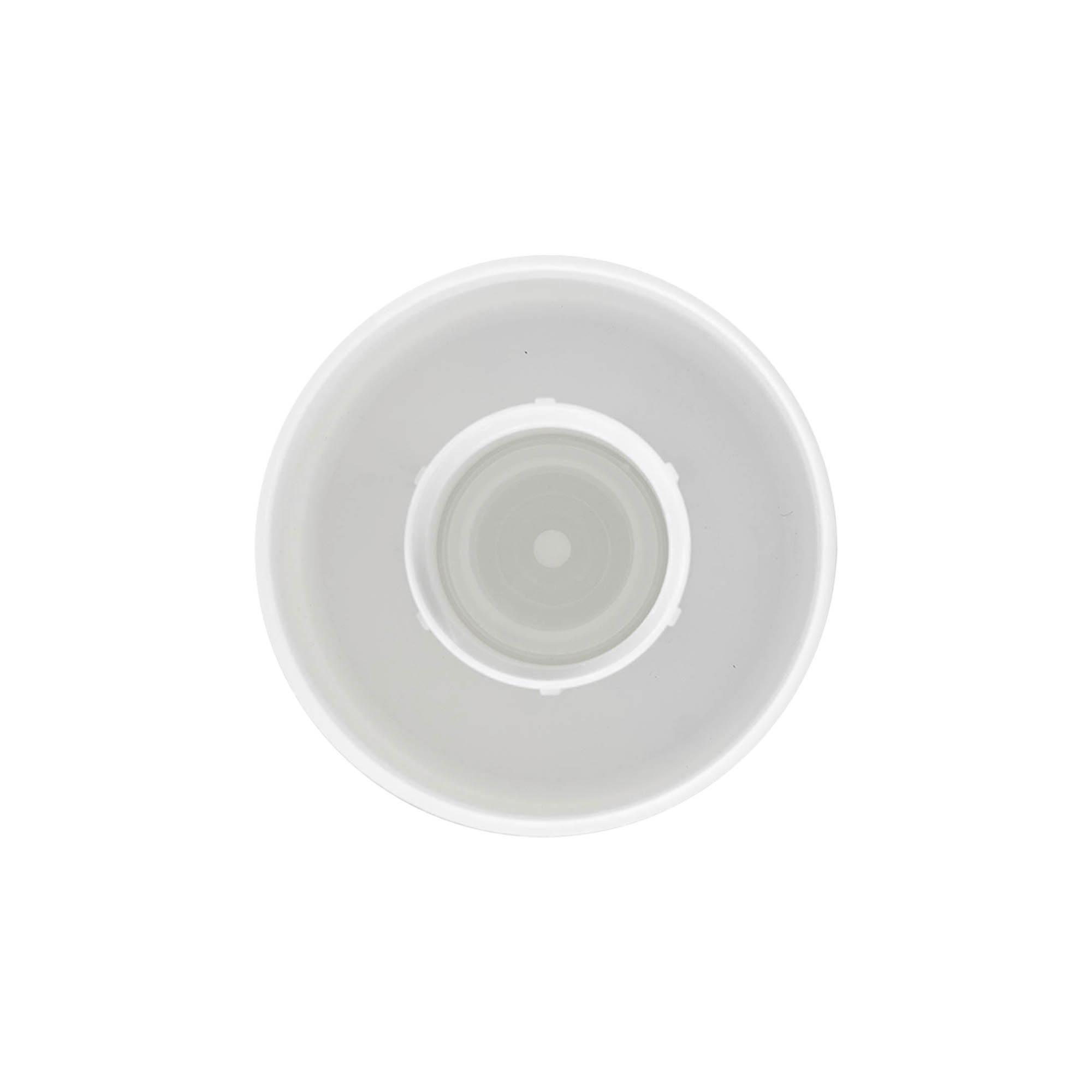 Screw cap for round bottle with syringe insert, PE plastic, white, for opening: GL 22 Screw cap for round bottle with syringe insert, PE plastic, white, for opening: GL 22