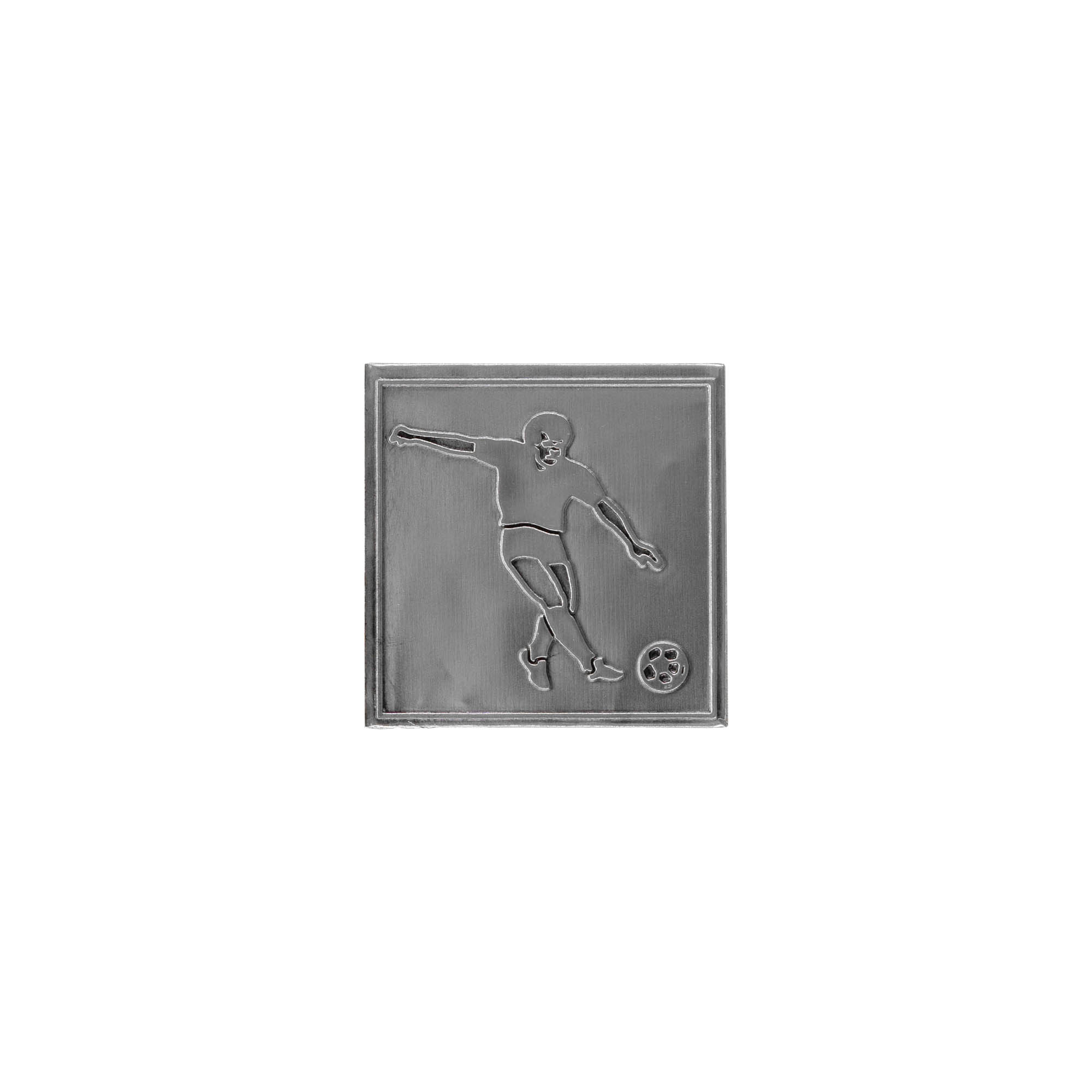 Tin label 'Football', square, metal, silver Tin label 'Football', square, metal, silver