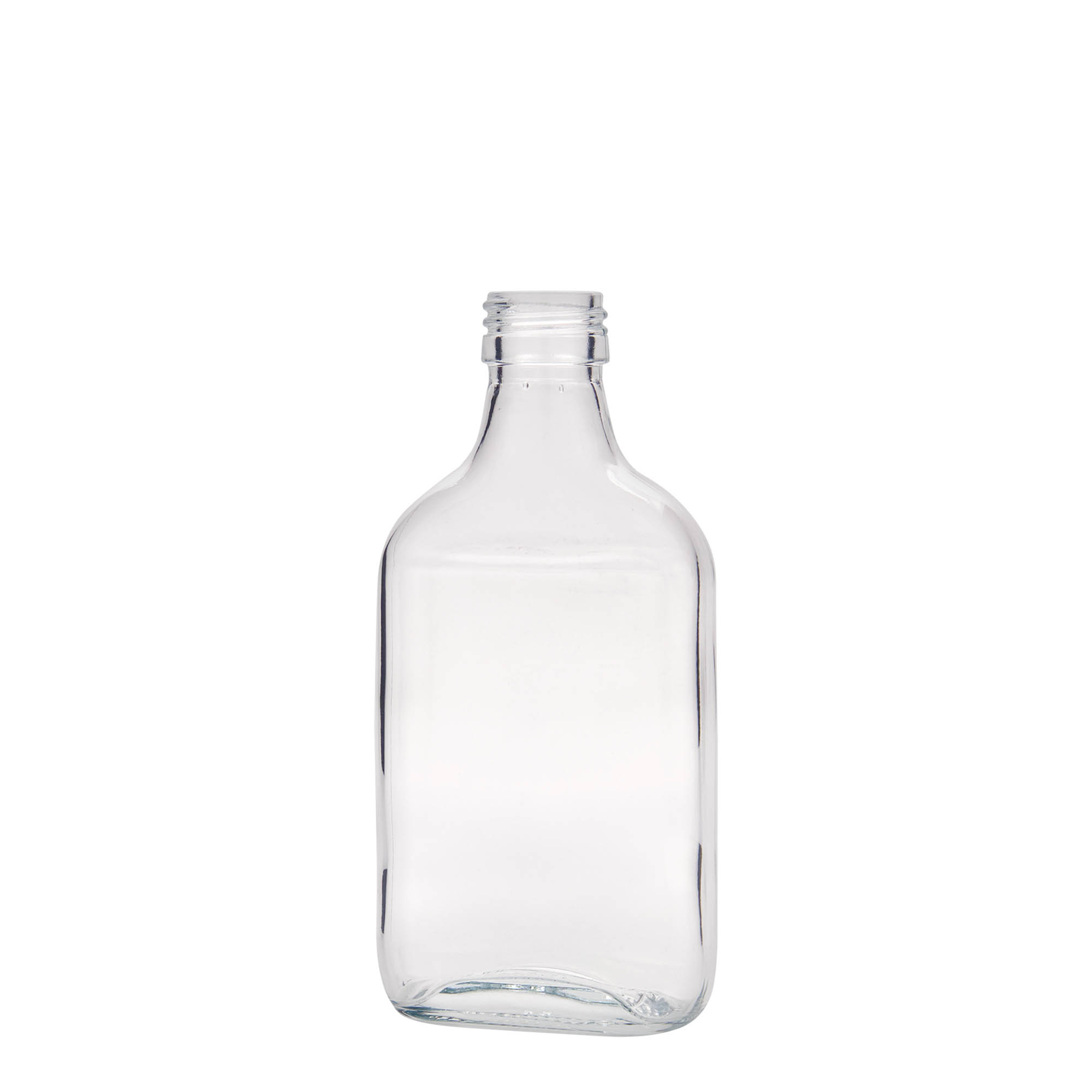 200 ml pocket bottle, rectangular, glass, opening: PP 28