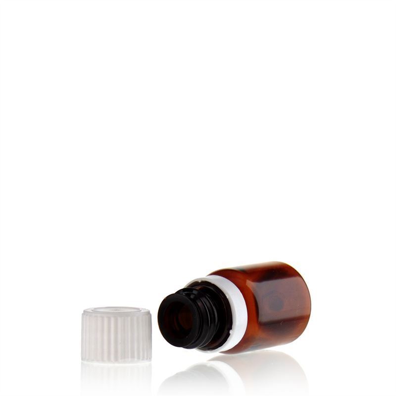 10 ml PET medical bottle 'Easy Living', brown, plastic, opening: DIN 18