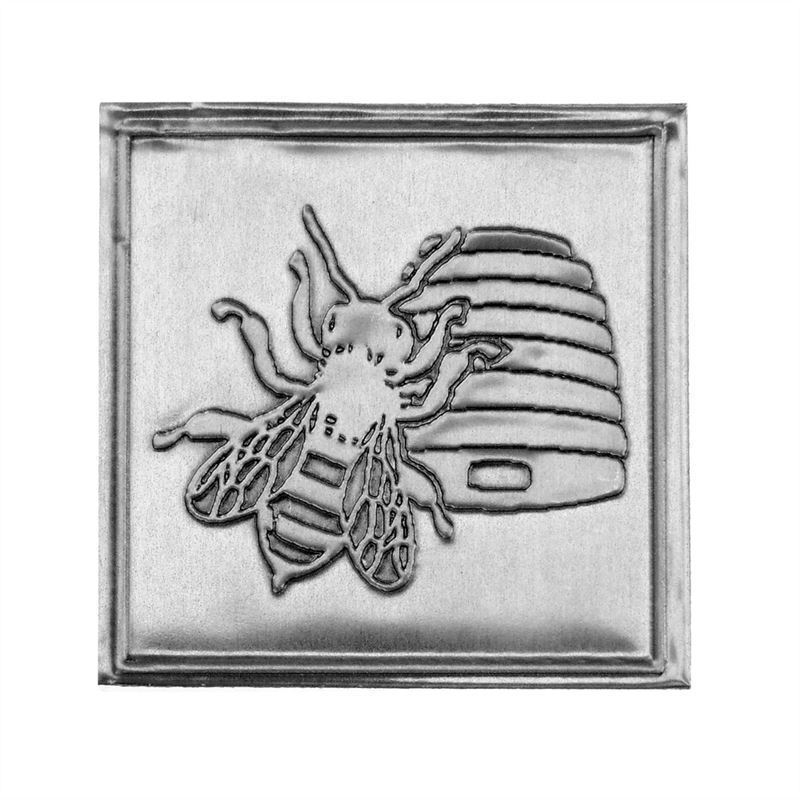 Tin label 'Honey', square, metal, silver Tin label 'Honey', square, metal, silver