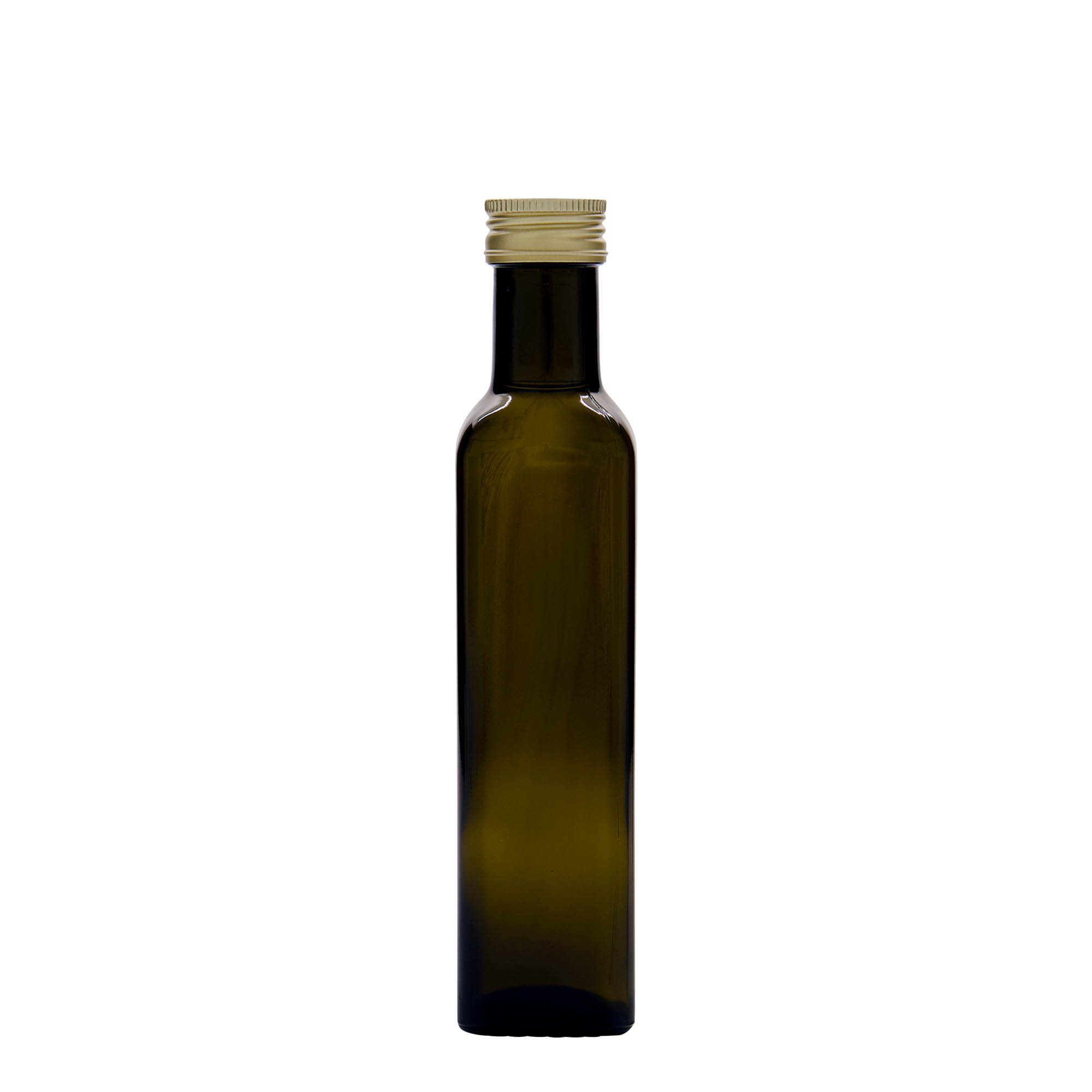 250 ml glass bottle 'Marasca', square, antique green, opening: PP 31.5