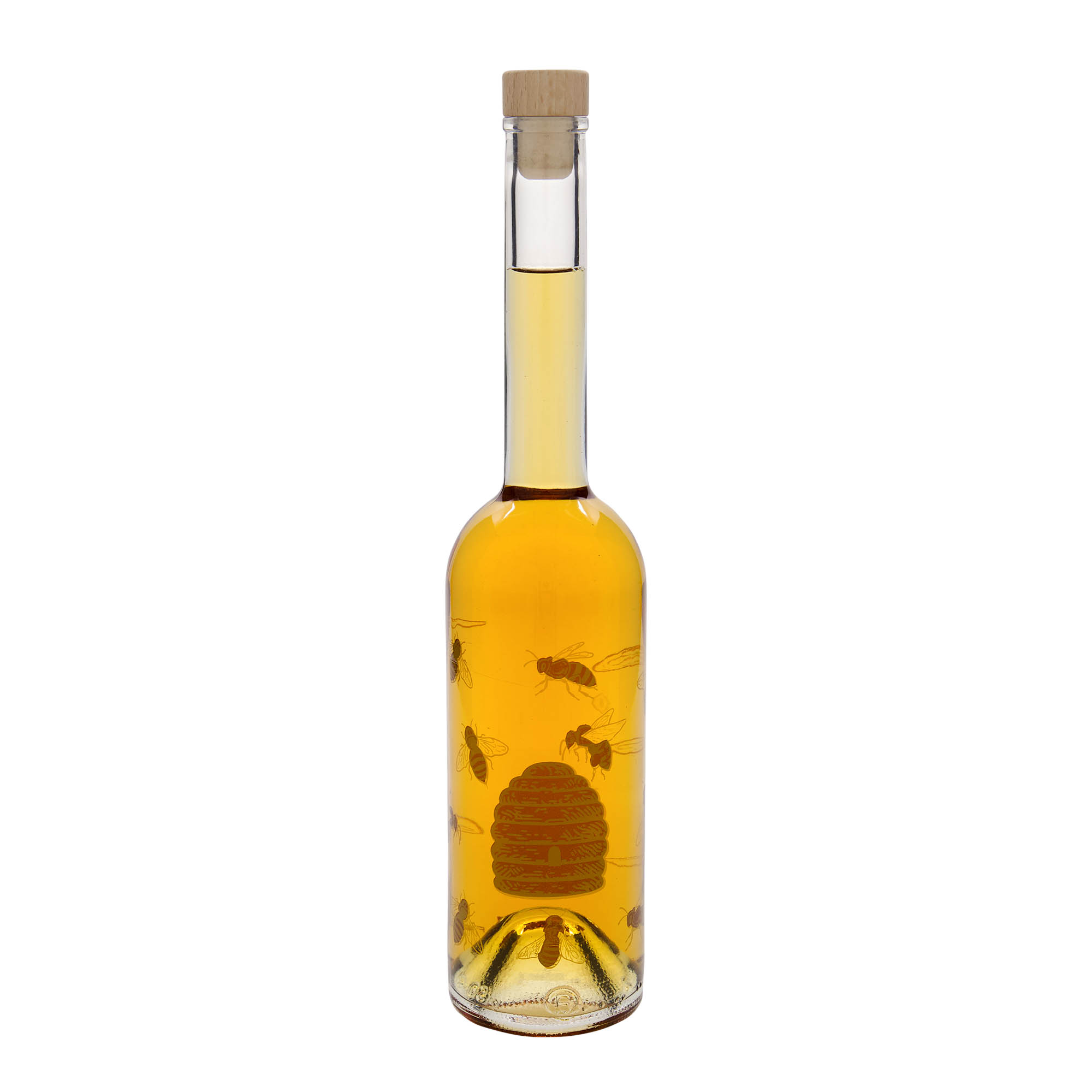 500 ml glass bottle 'Opera', print: bees, closure: cork