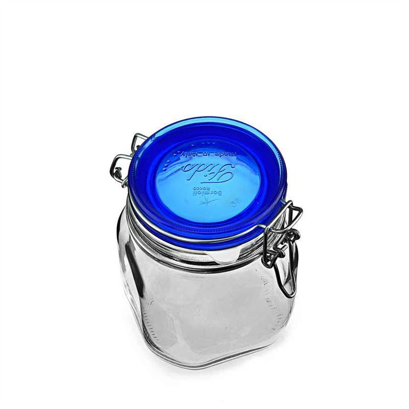750 ml wire bail jar 'Fido' Blue Top, square, opening: wire bail closure 750 ml wire bail jar 'Fido' Blue Top, square, opening: wire bail closure