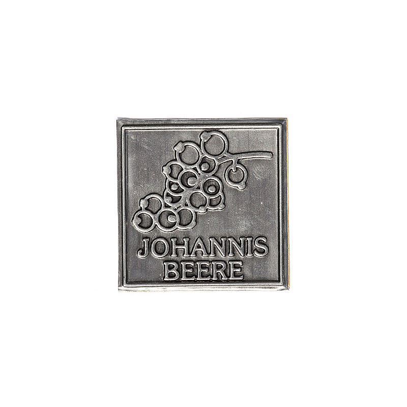 Tin label 'Currant', square, metal, silver Tin label 'Currant', square, metal, silver
