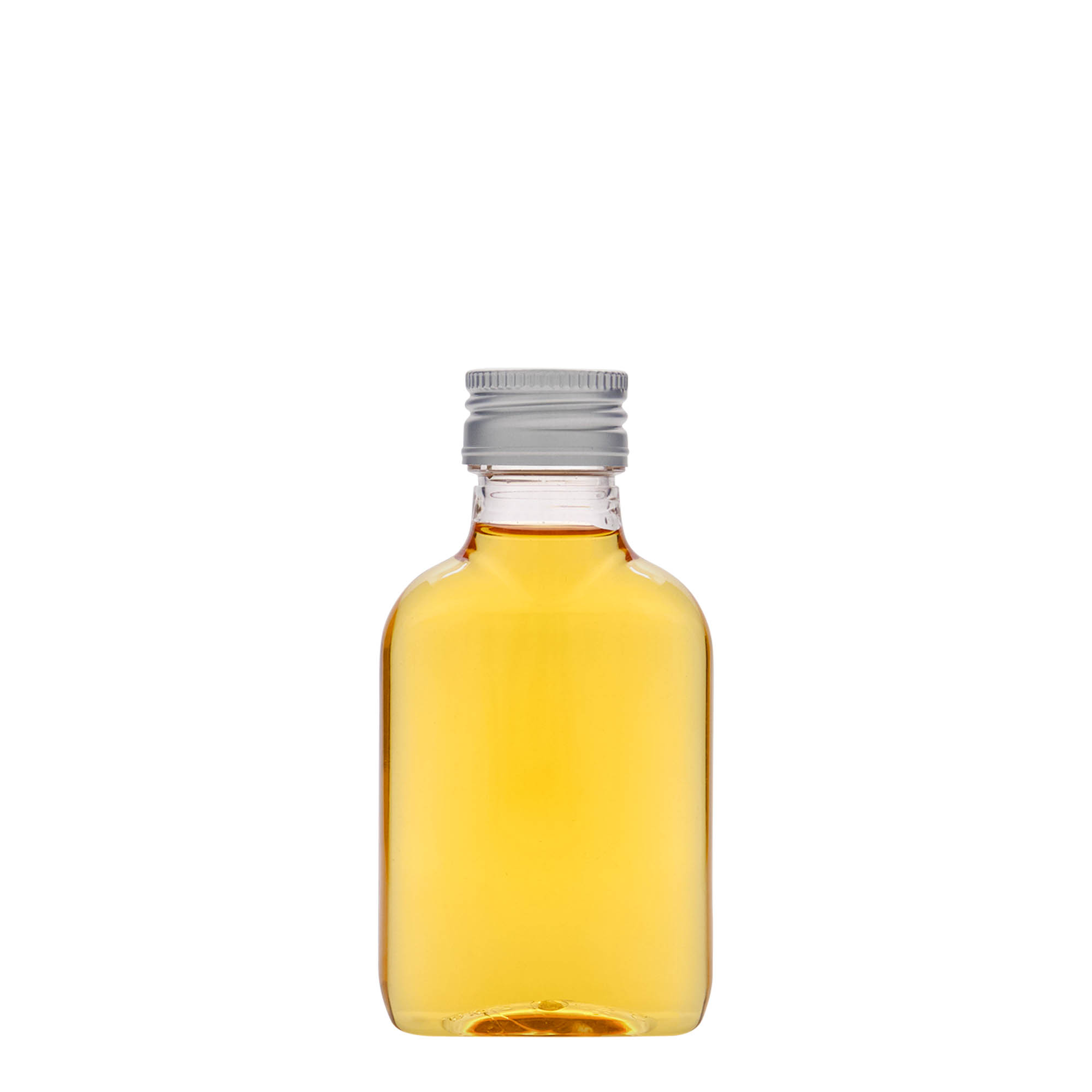 100 ml pocket flask bottle, oval, PET plastic, closure: PP 28