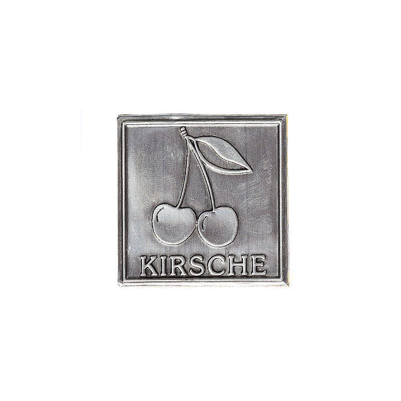 Pewter tag 'Cherry', square, metal, silver