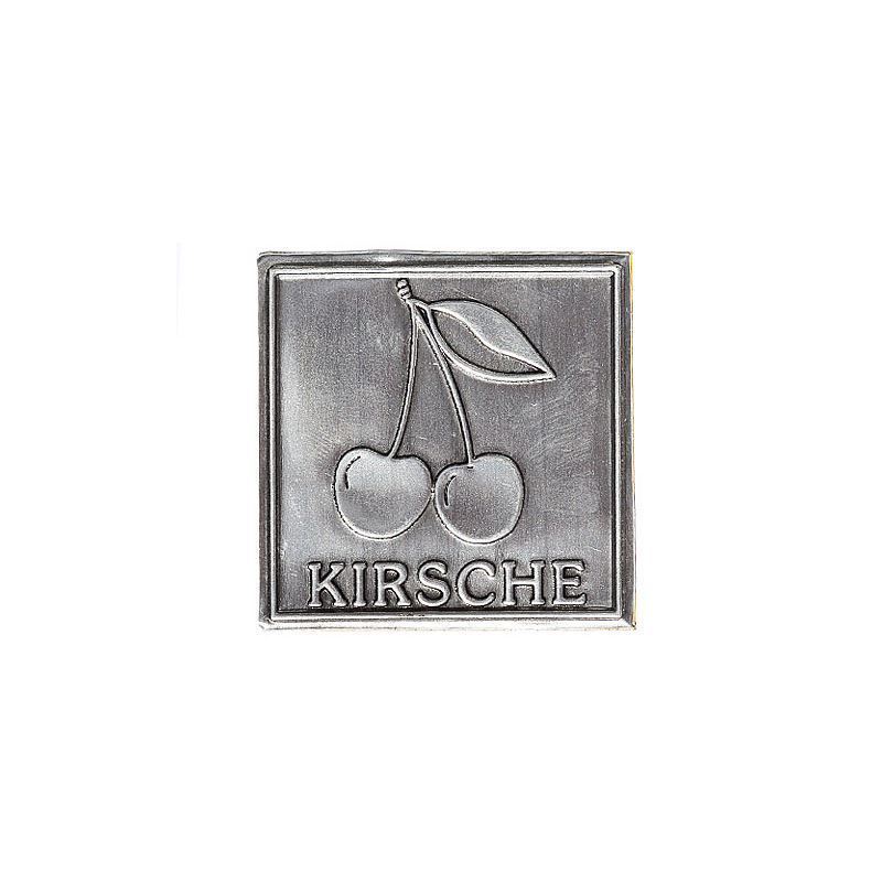 Tin label 'Cherry', square, metal, silver Tin label 'Cherry', square, metal, silver
