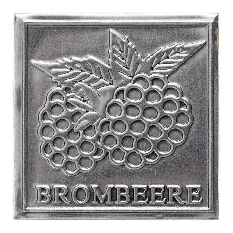 Tin label 'Blackberry', square, metal, silver Tin label 'Blackberry', square, metal, silver
