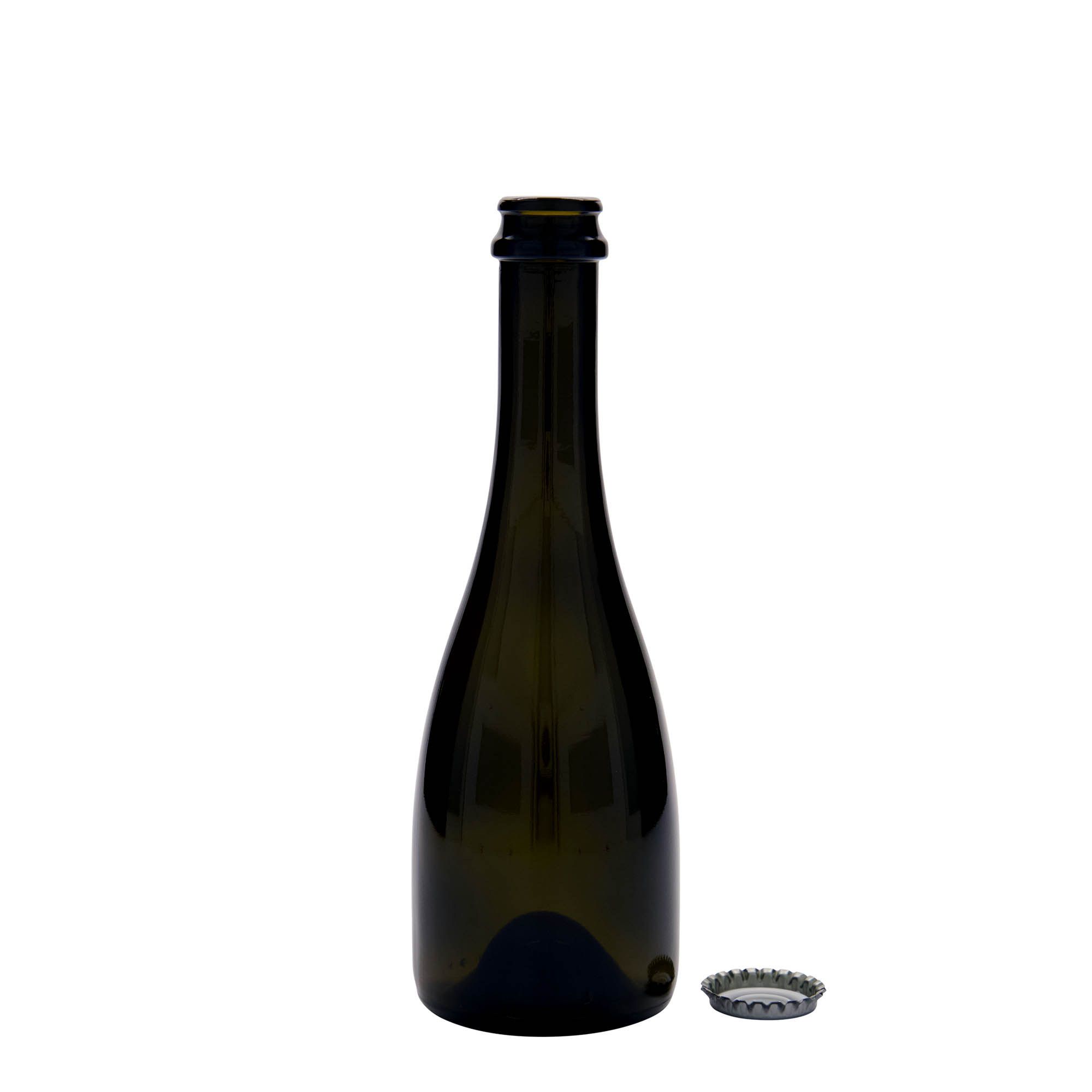 330 ml beer/champagne bottle 'Tosca', glass, antique green, mouth: crown cap