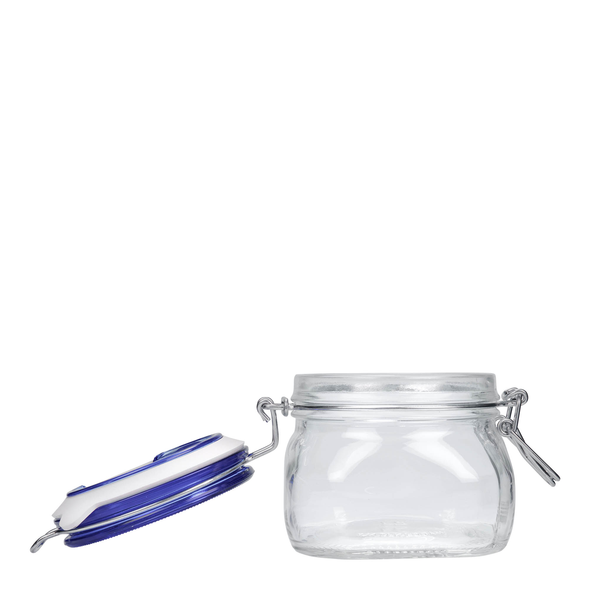 500 ml wire bail jar 'Fido' Blue Top, square, opening: wire bail closure