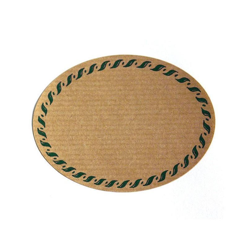 Natural label 'Knitted Edge', oval, paper, green/brown Natural label 'Knitted Edge', oval, paper, green/brown