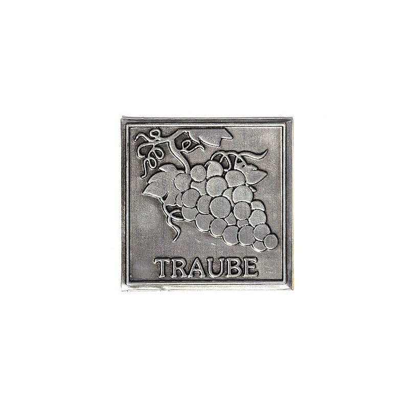 Tin label 'Grape', square, metal, silver Tin label 'Grape', square, metal, silver