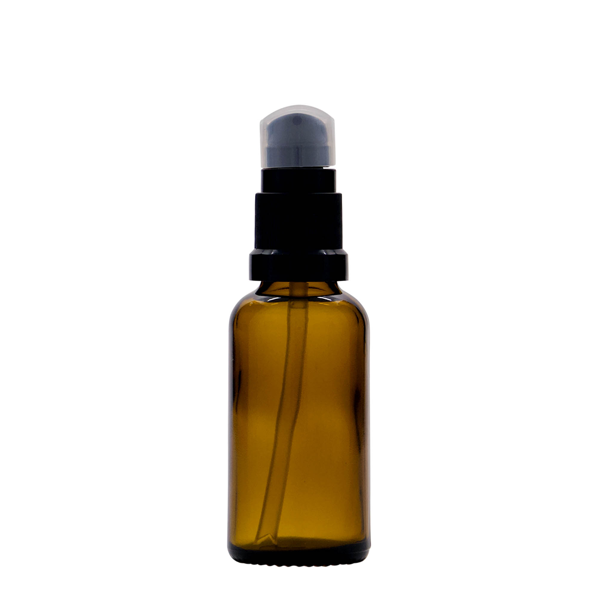 30 ml medical bottle with lotion pump, glass, brown, opening: DIN 18