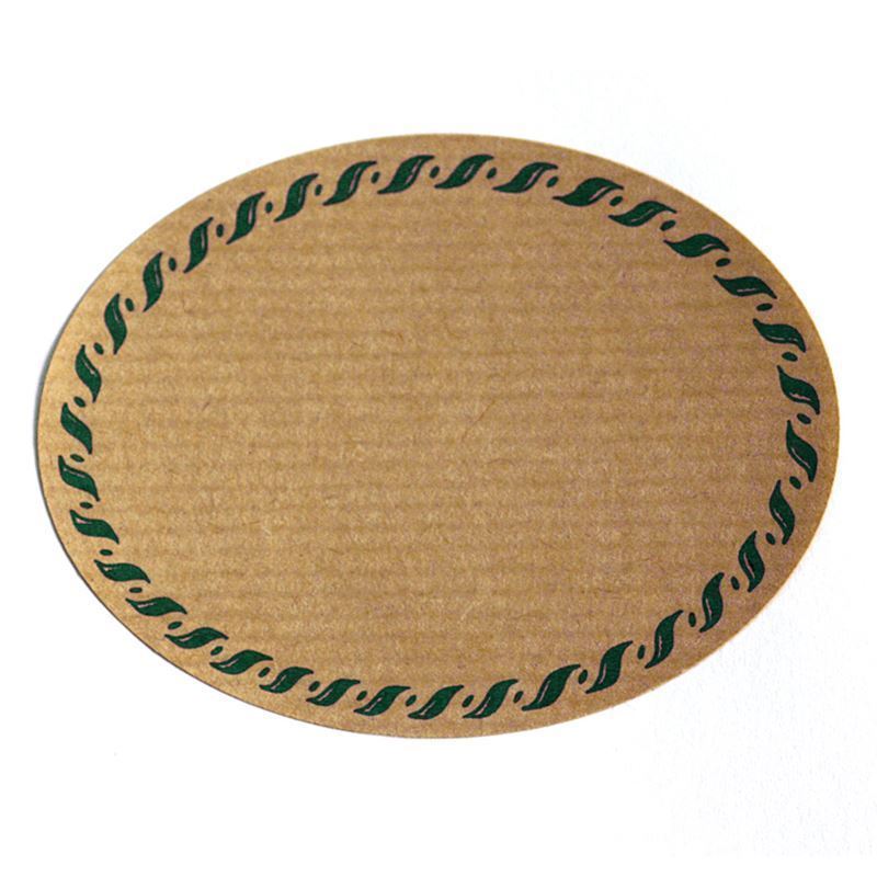 Large natural label 'cord edge', oval, paper, green-brown