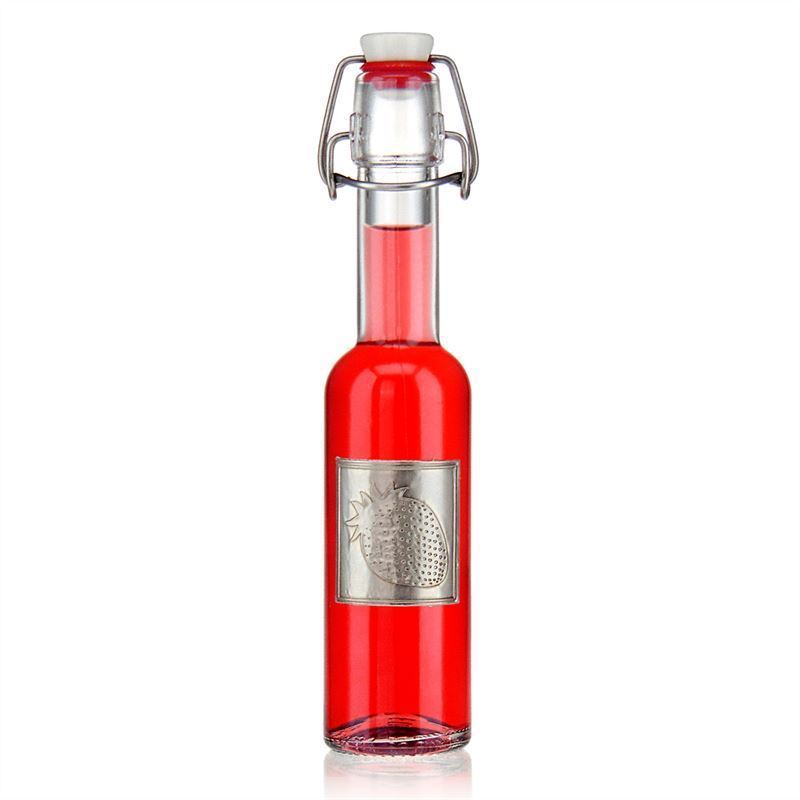 Tin label 'Strawberry', square, metal, silver Tin label 'Strawberry', square, metal, silver