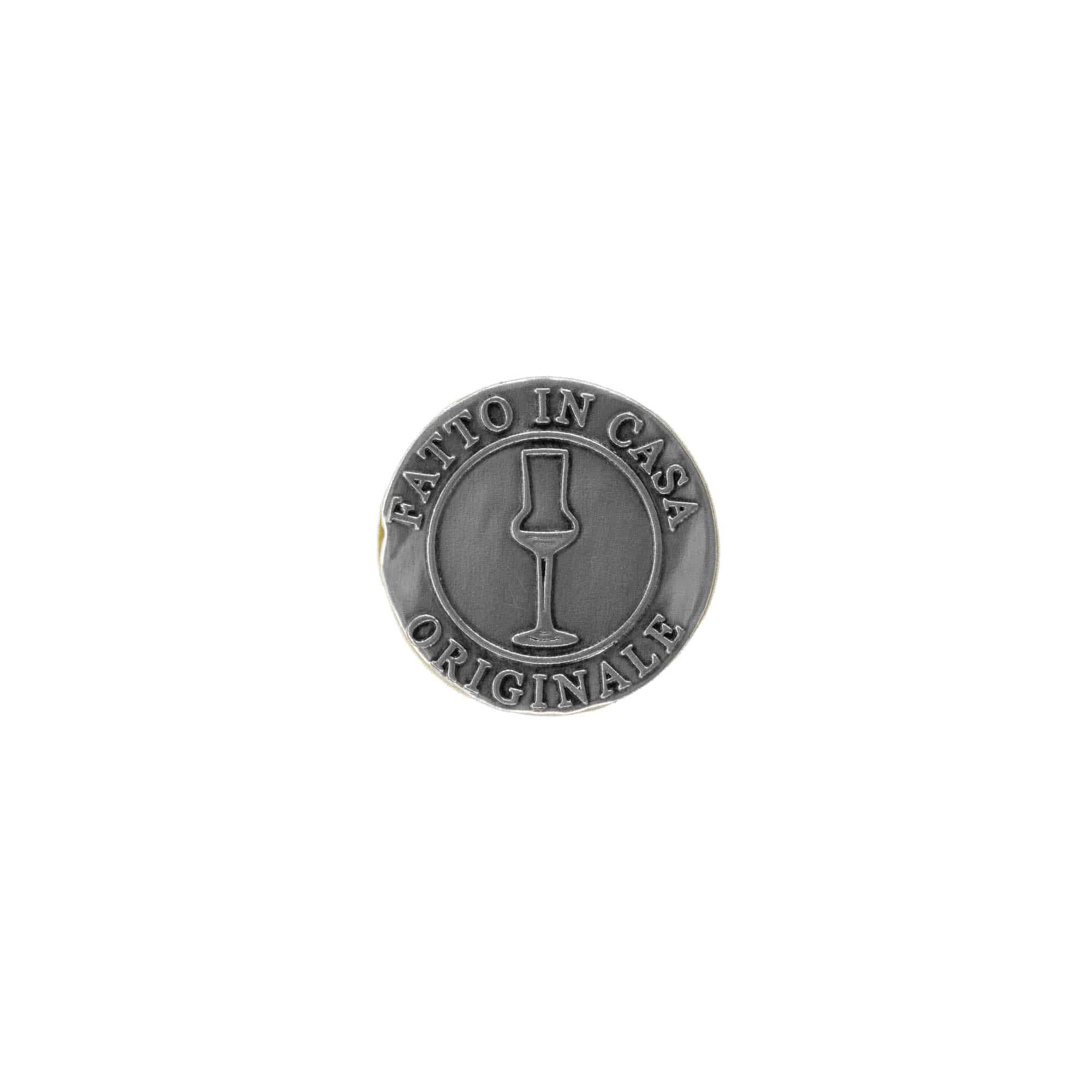 Tin label ‘Fatto in Casa’, round, metal, silver