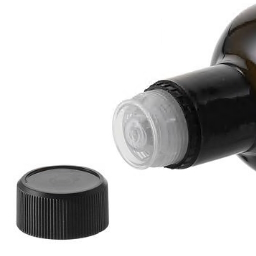 DOP tamper evident screw cap with spout, PE plastic, black