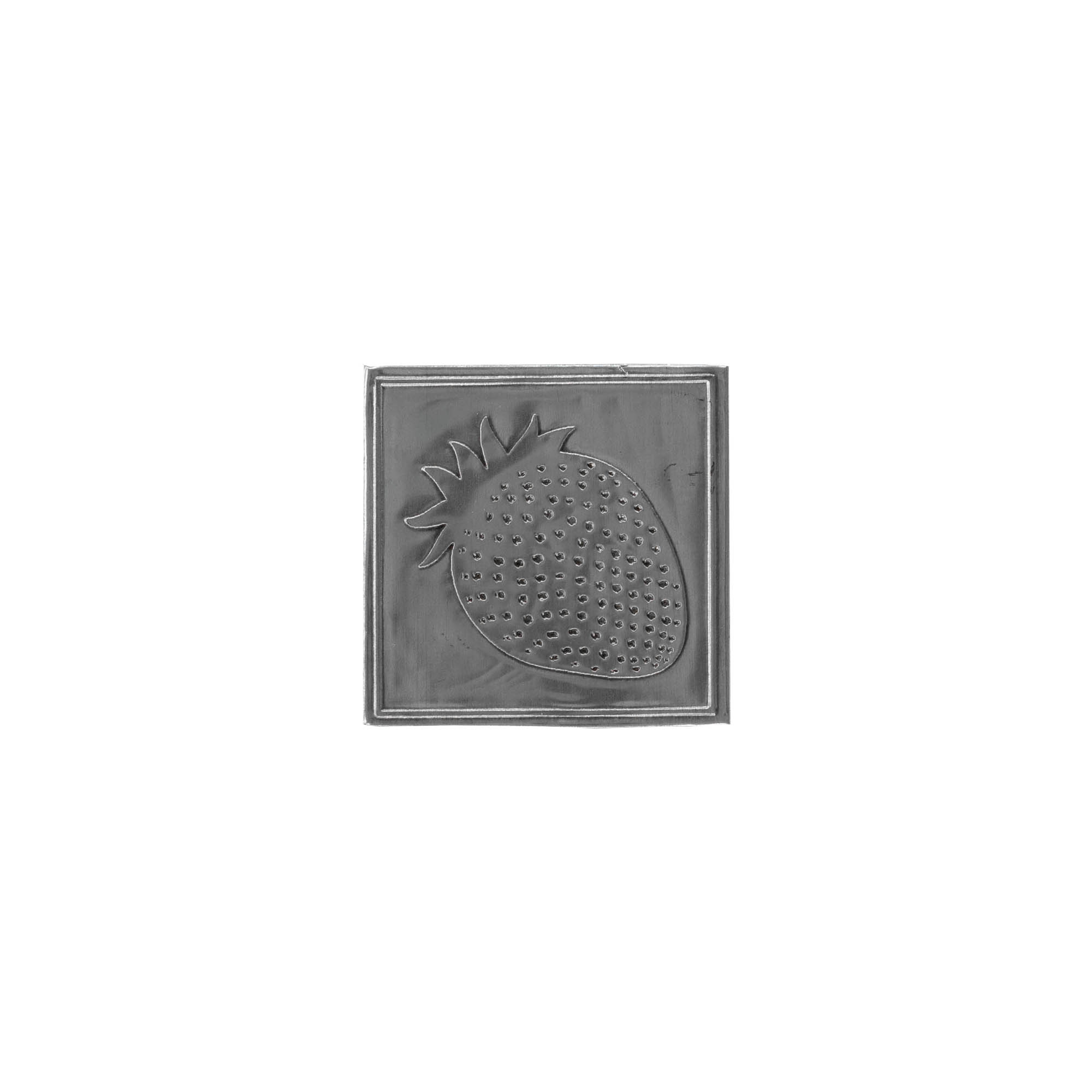 Pewter tag 'Strawberry', square, metal, silver Pewter tag 'Strawberry', square, metal, silver