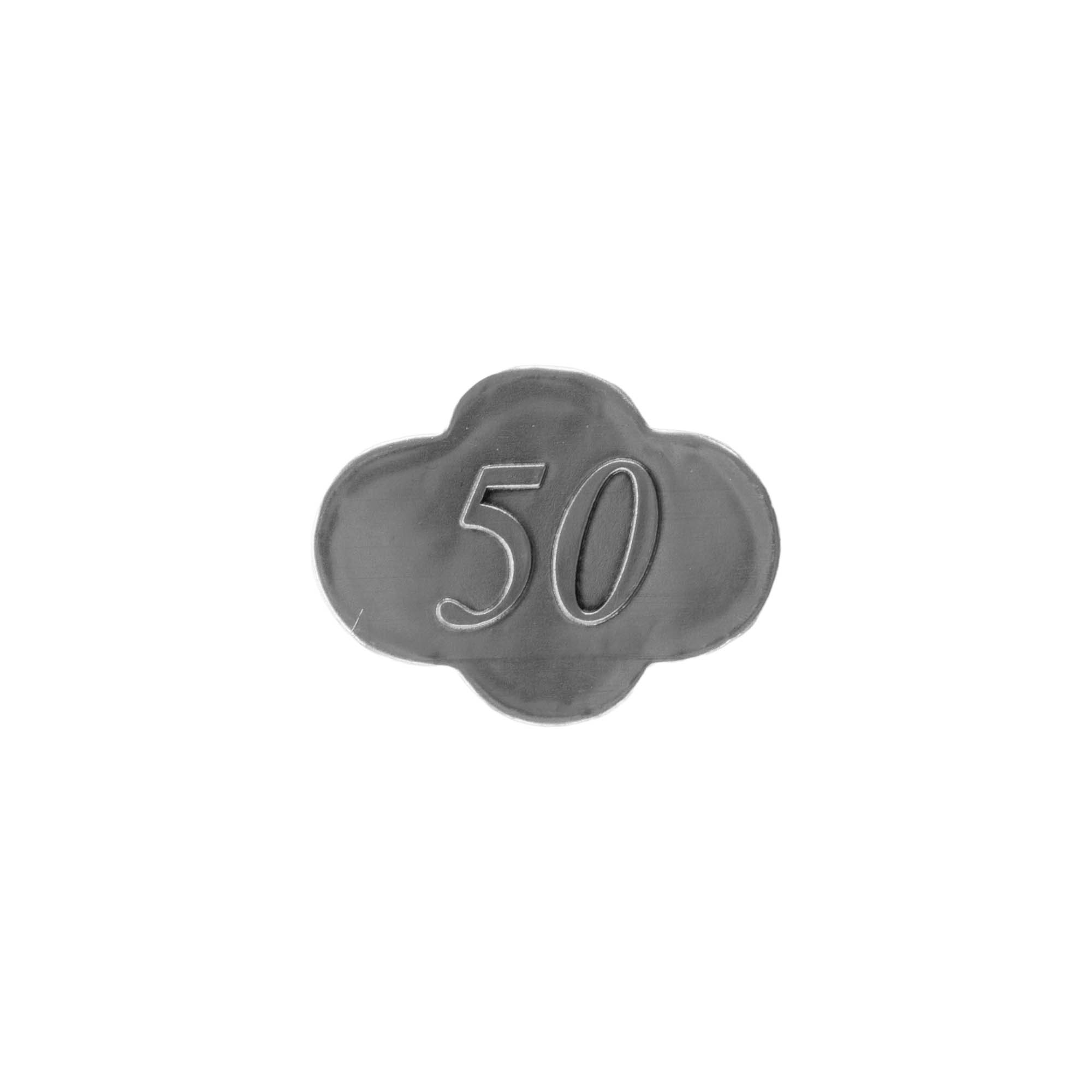 Tin label '50', metal, silver Tin label '50', metal, silver