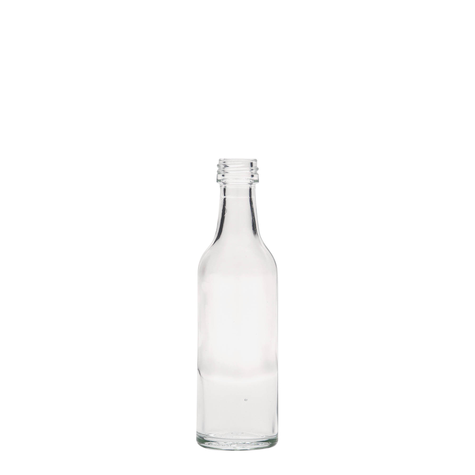 50 ml glass bottle with straight neck, opening: PP 18 50 ml glass bottle with straight neck, opening: PP 18