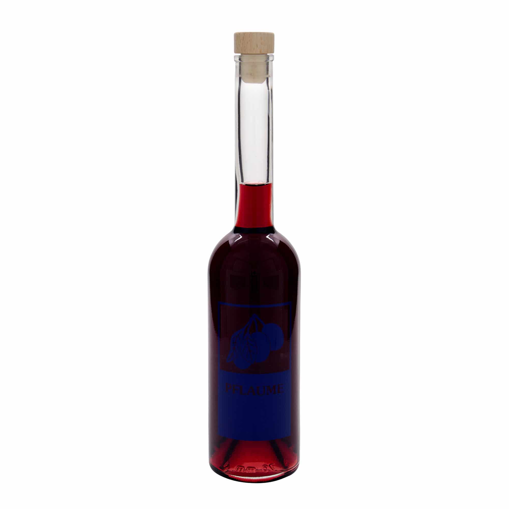 500 ml glass bottle ‘Opera’, motif: plum, opening: cork