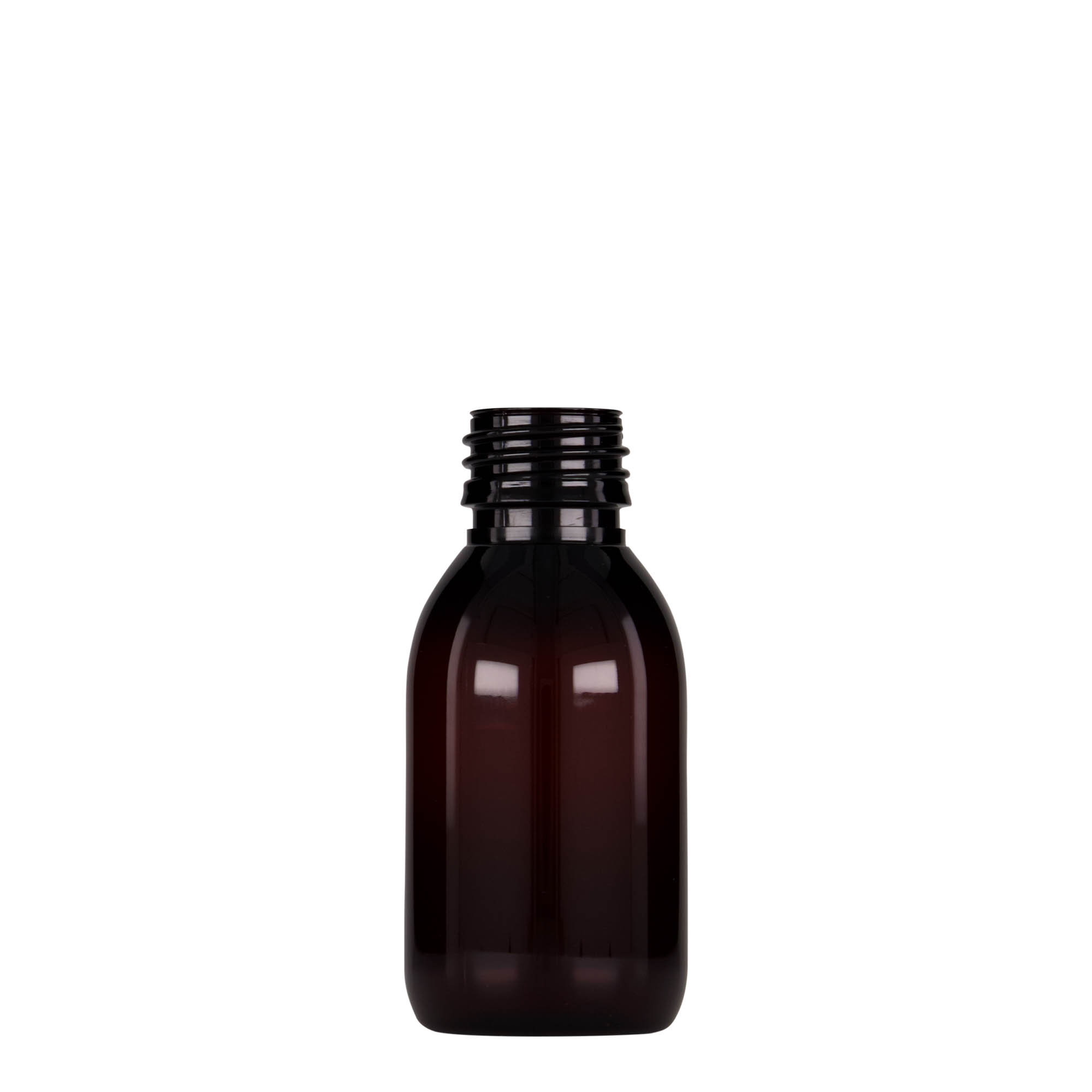 100 ml PET medicine bottle, brown, plastic, closure: PP 28 100 ml PET medicine bottle, brown, plastic, closure: PP 28