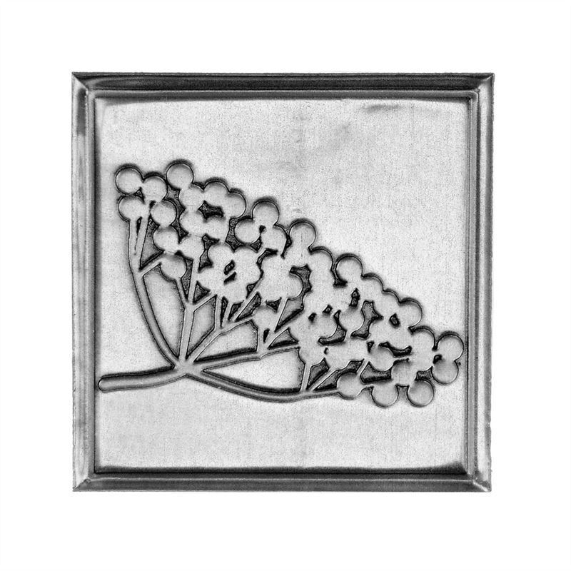 Tin label 'Elderberry', square, metal, silver Tin label 'Elderberry', square, metal, silver