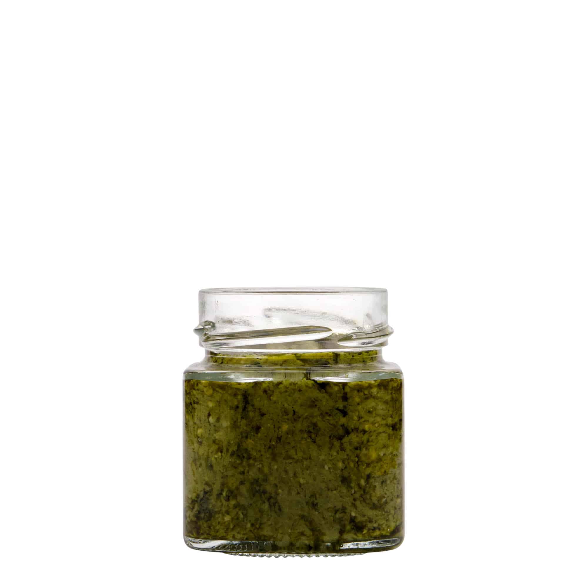 156 ml square glass ‘Funny’, opening: Deep-Twist-off (DTO 58)