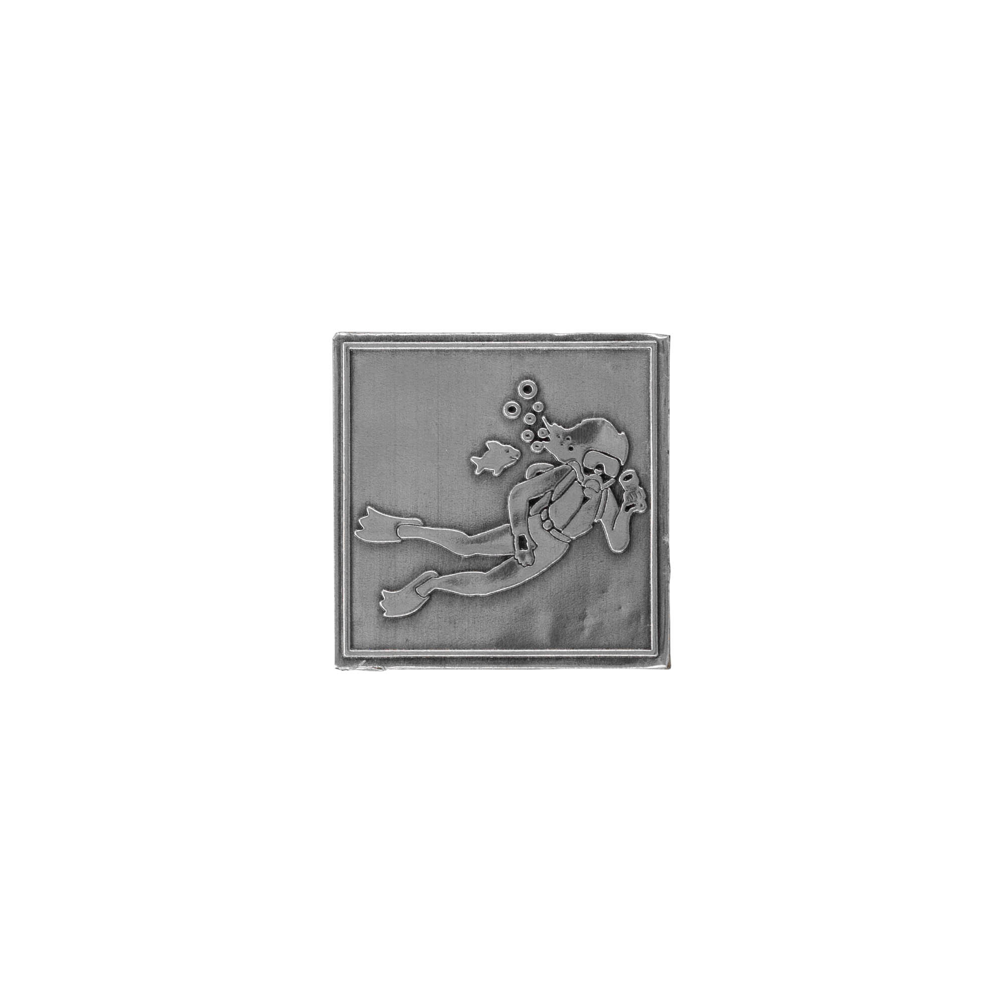 Tin label 'Diver', square, metal, silver Tin label 'Diver', square, metal, silver