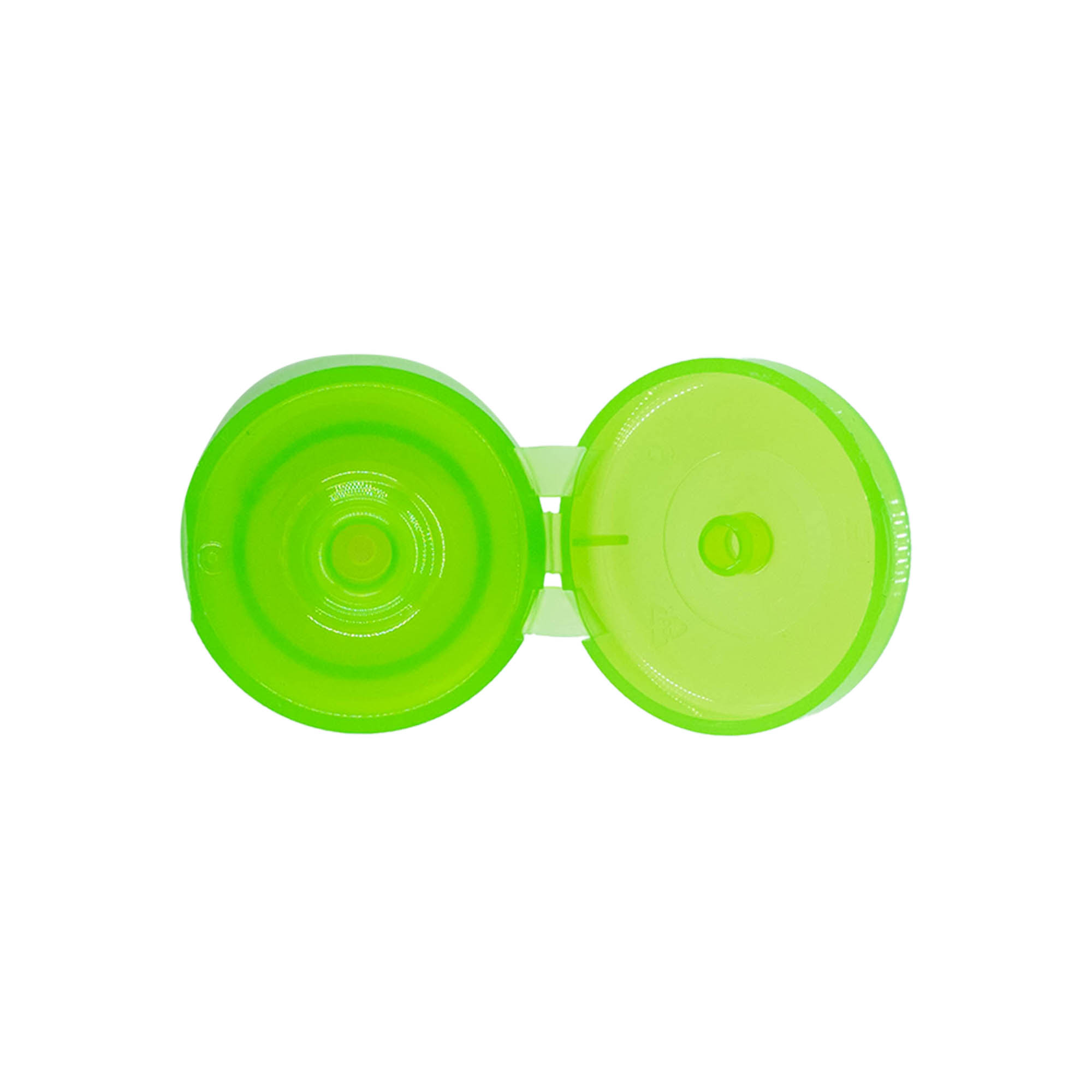Screw cap with hinge, PP plastic, green, for opening: 24/410