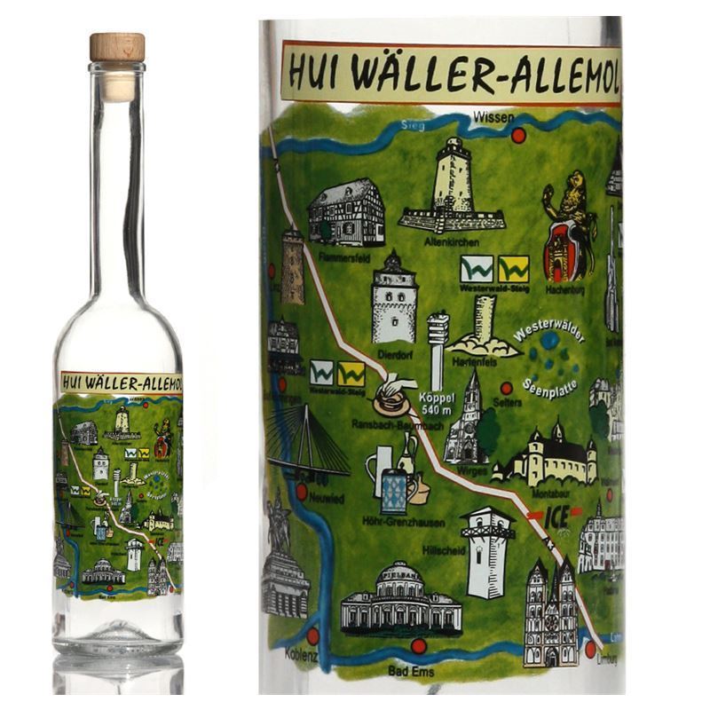 500 ml glass bottle 'Opera', print: Westerwald, closure: cork 500 ml glass bottle 'Opera', print: Westerwald, closure: cork