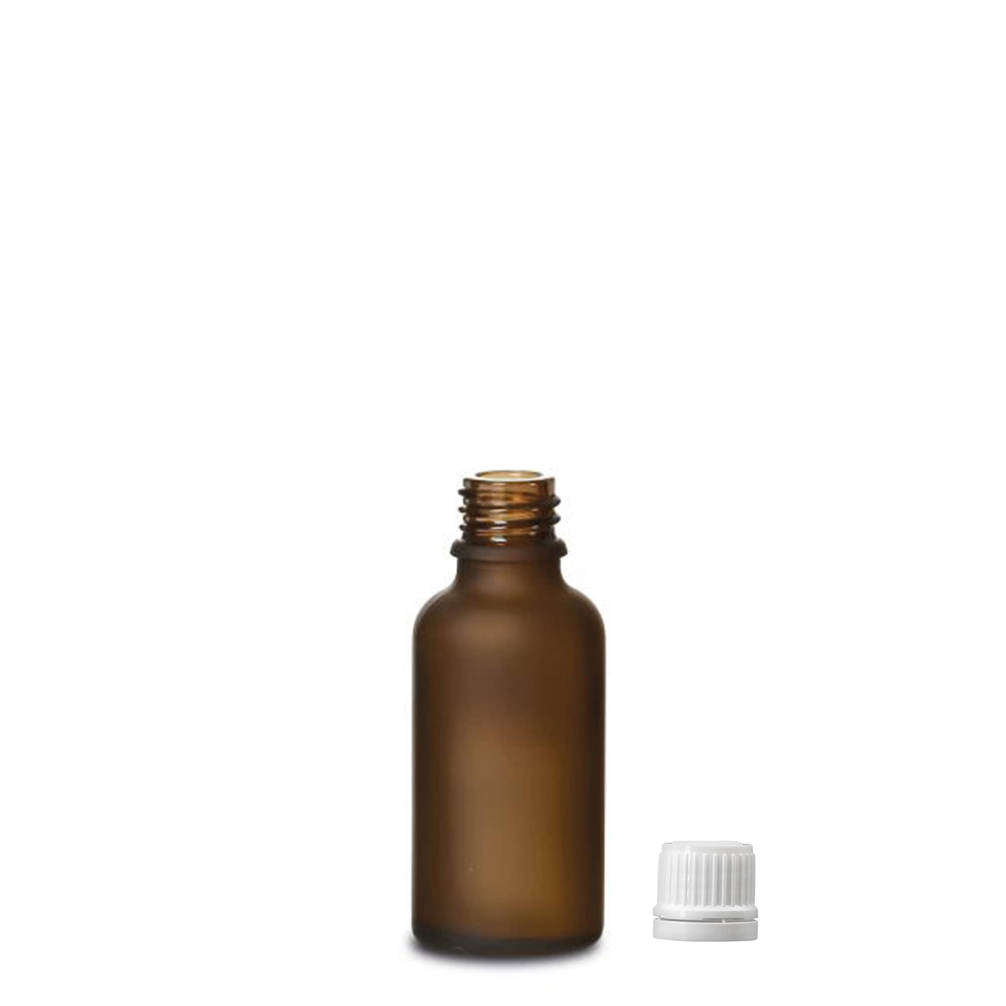 30 ml medicine bottle, glass, brown frosted, opening: DIN 18