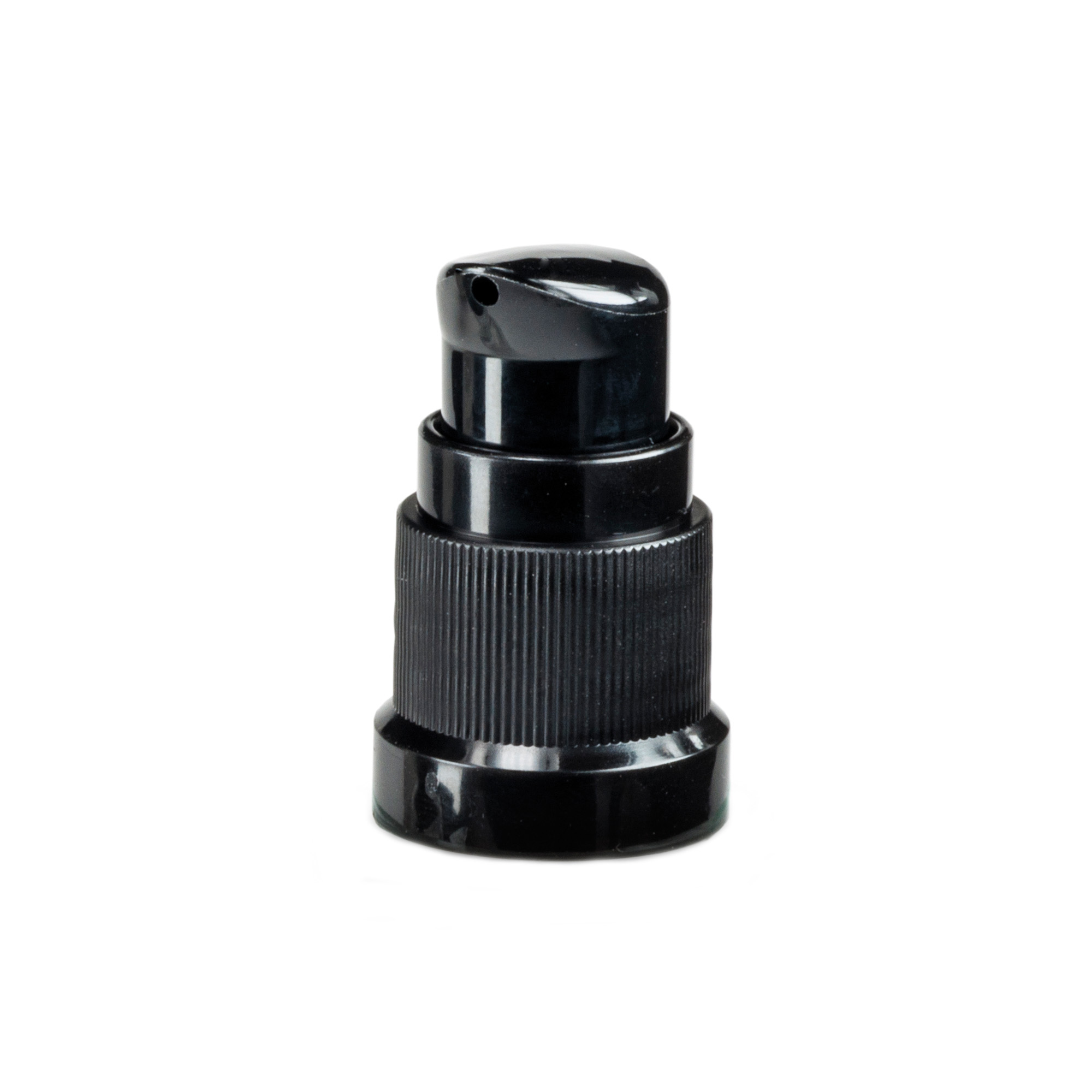 Screw cap with lotion pump, black PP plastic, for neck: DIN 18
