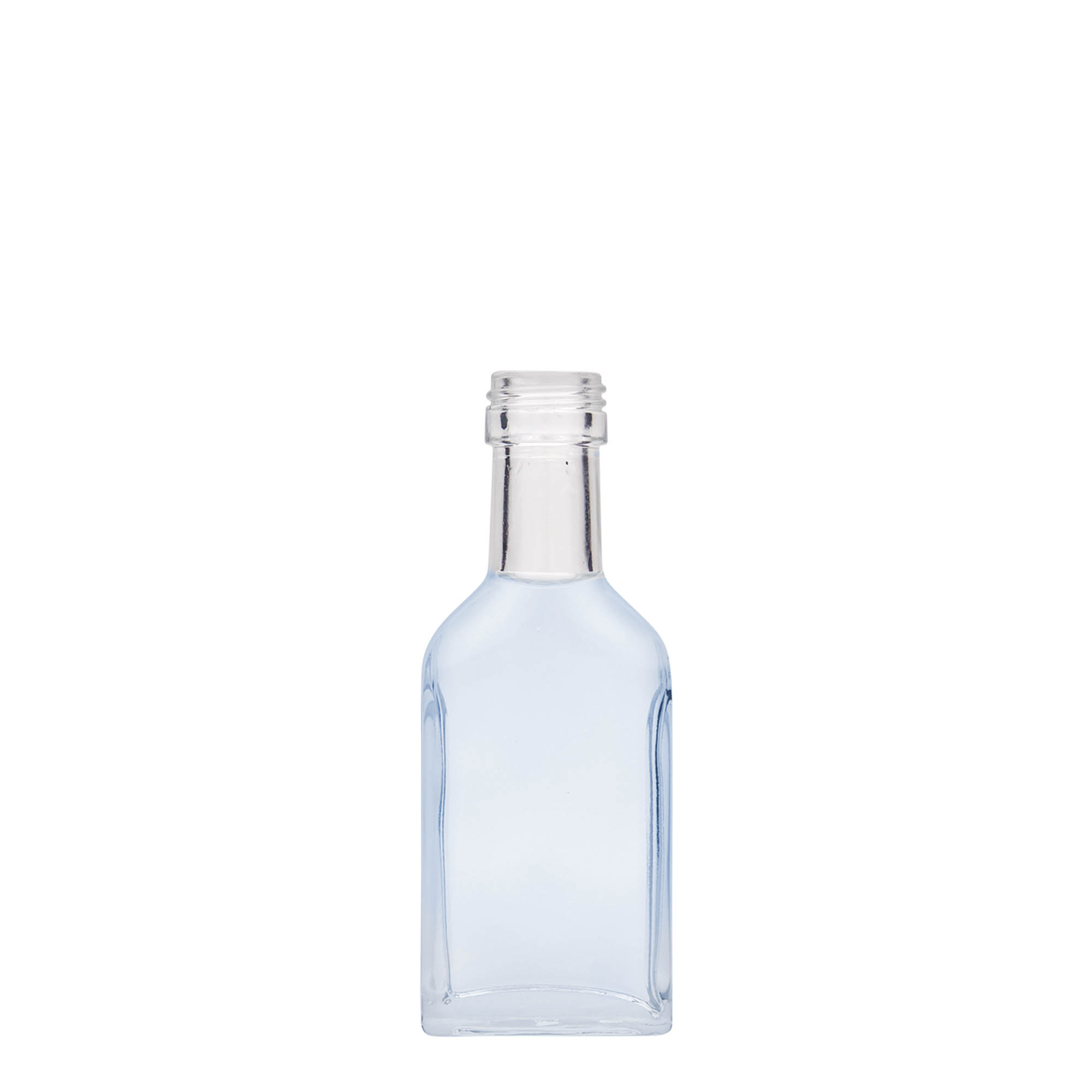 40 ml long neck pocket flask bottle, rectangular, glass, closure: PP 22 40 ml long neck pocket flask bottle, rectangular, glass, closure: PP 22