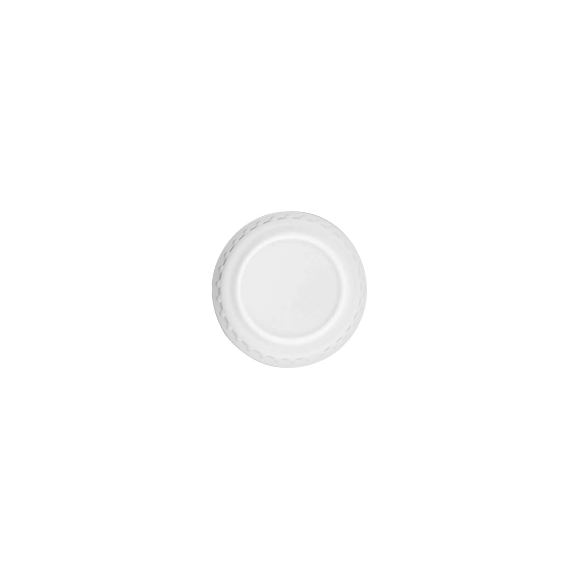 Screw cap with tamper-evident seal, PE plastic, white, for opening: DIN 18