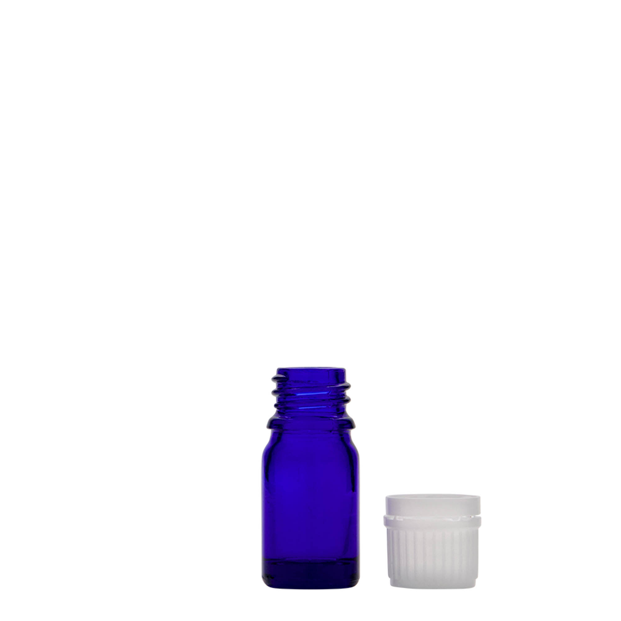 5 ml medicine bottle, glass, royal blue, opening: DIN 18