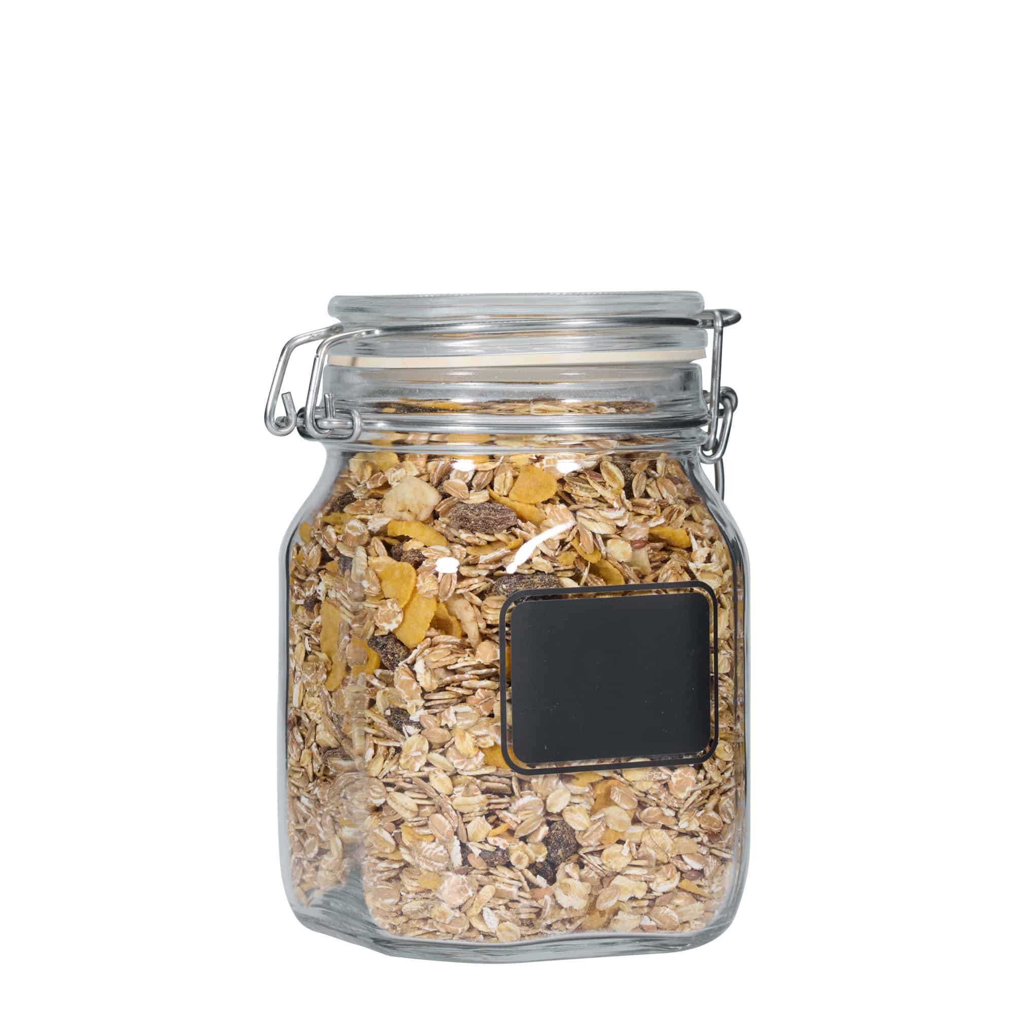 1,000 ml wire bail jar ‘Fido’, design: label area, square, opening: wire bail closure
