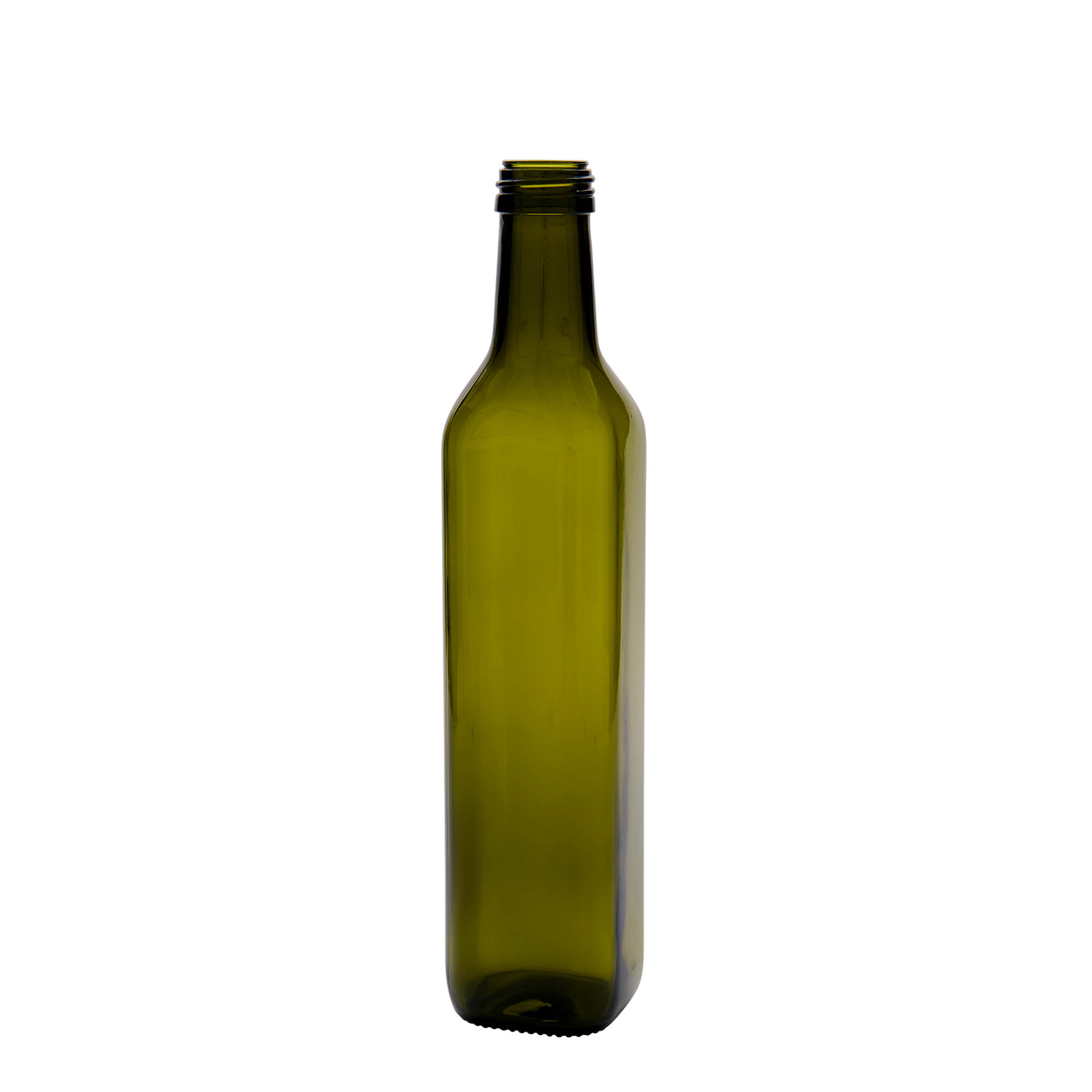 500 ml glass bottle 'Marasca', square, antique green, opening: PP 31.5