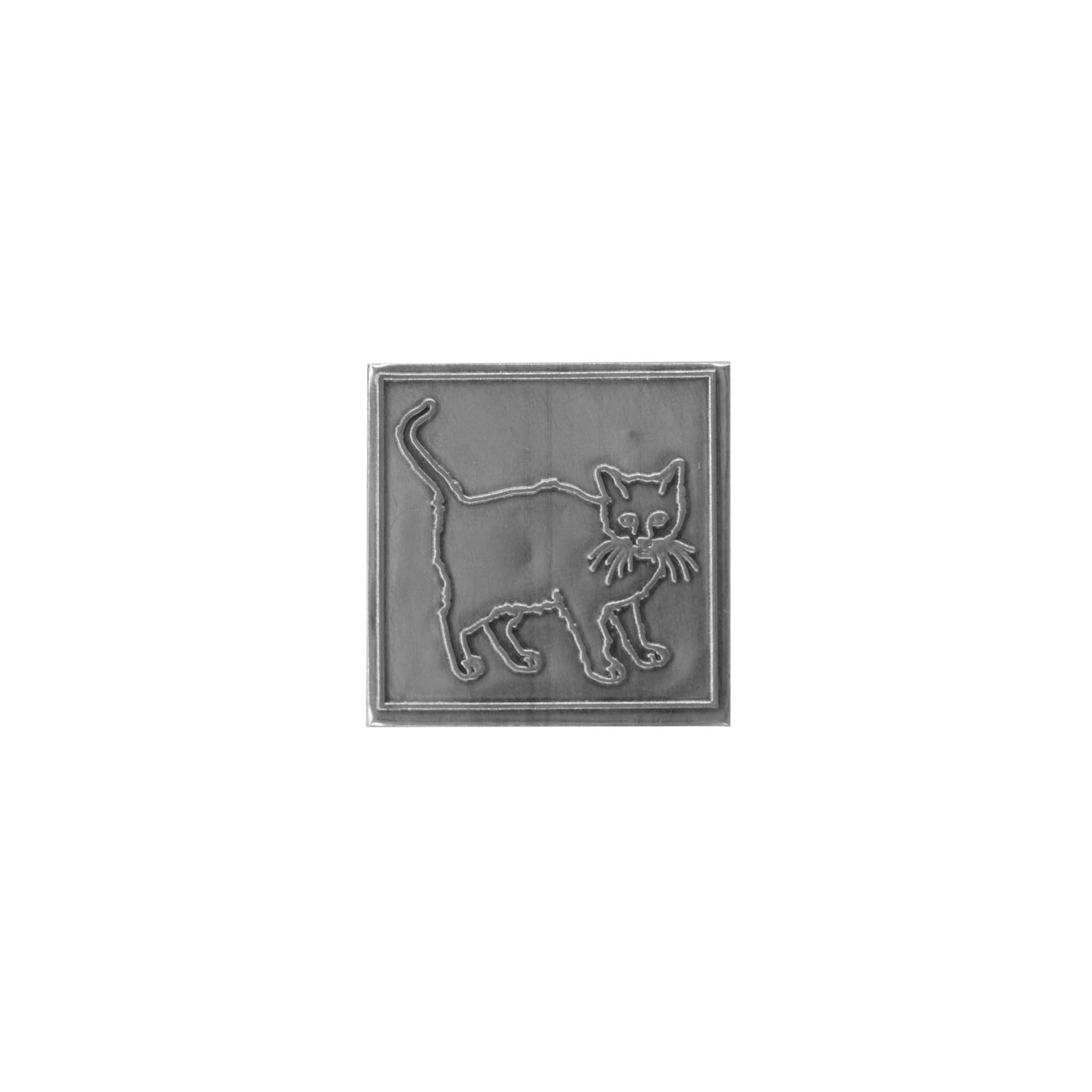 Pewter tag 'Cat', square, metal, silver