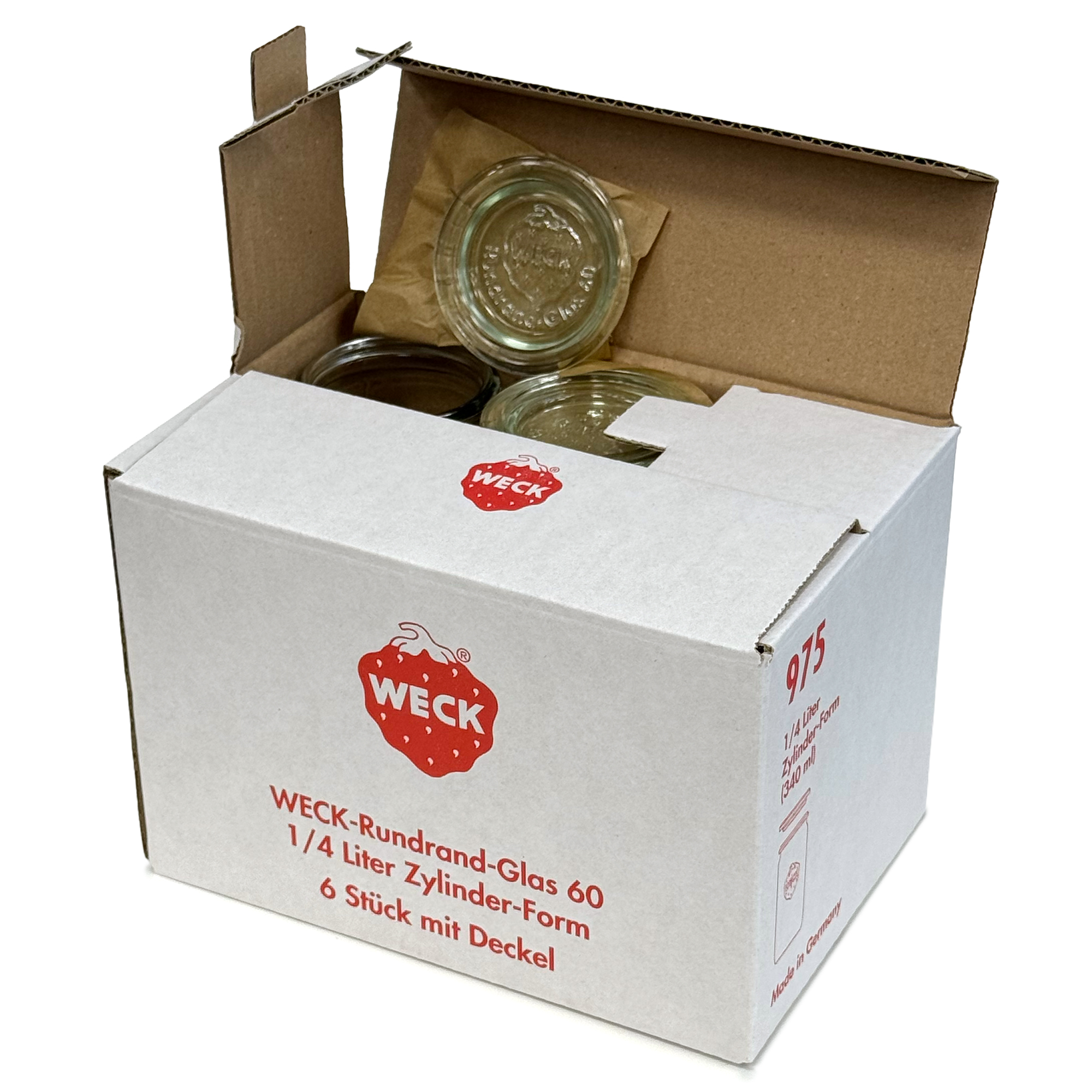 6x 340 ml WECK cylinder jar with glass lid RR 60