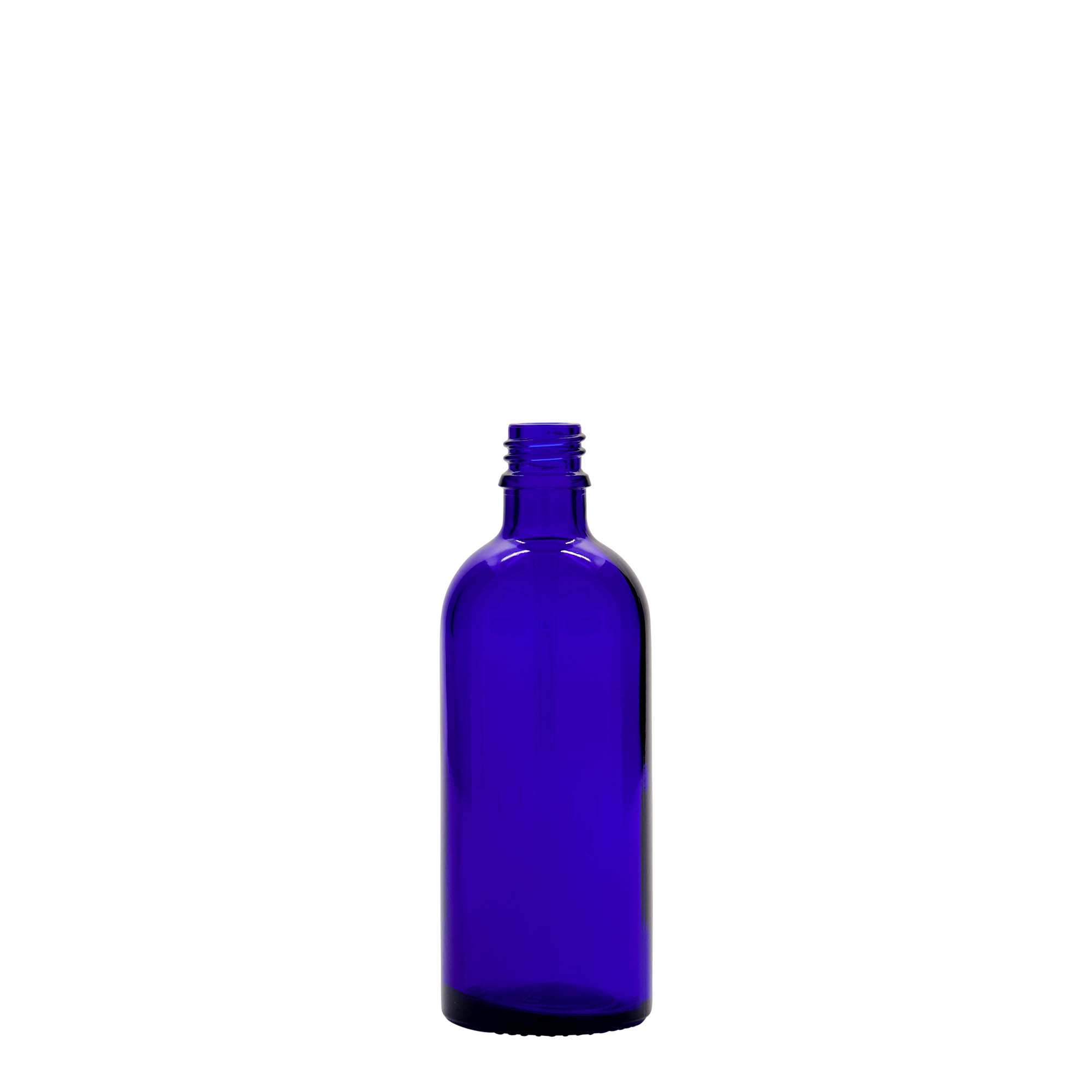 100 ml medical bottle, glass, royal blue, opening: DIN 18