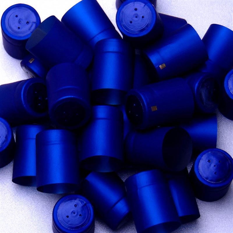Shrink capsule 32x41, PVC plastic, blue Shrink capsule 32x41, PVC plastic, blue