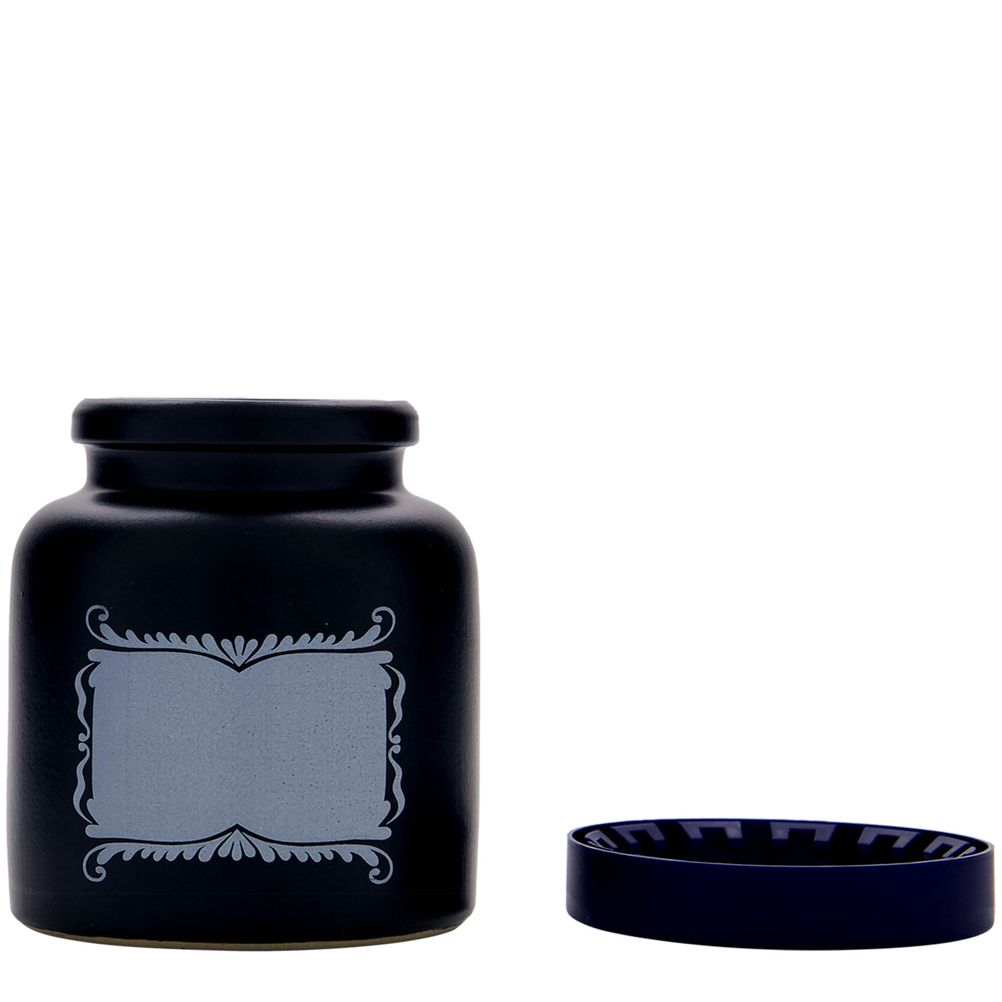 270 ml stoneware pot, design: label panel, ceramic, black, opening: slip lid