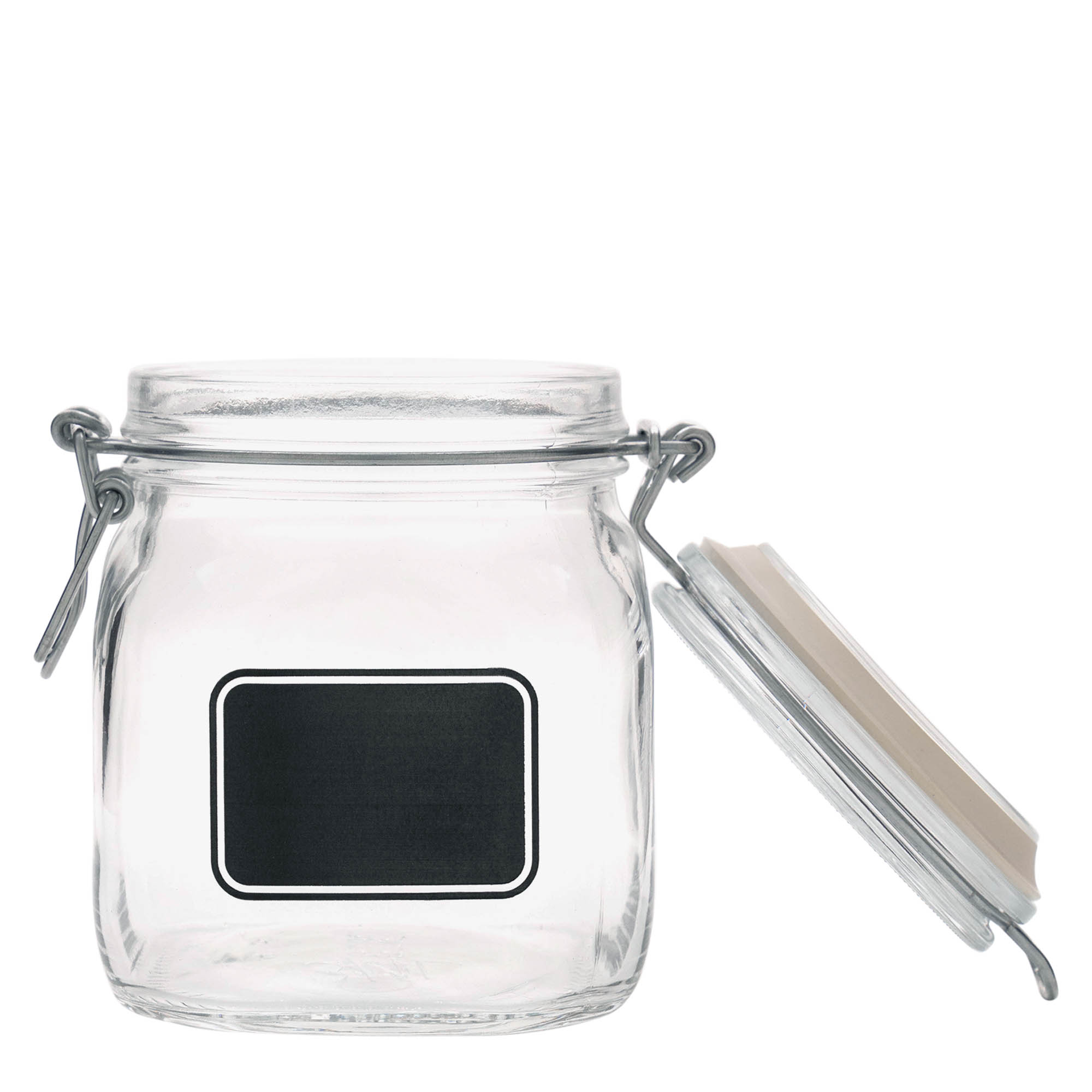 750 ml wire bail jar 'Fido', design: label area, square, opening: wire bail closure