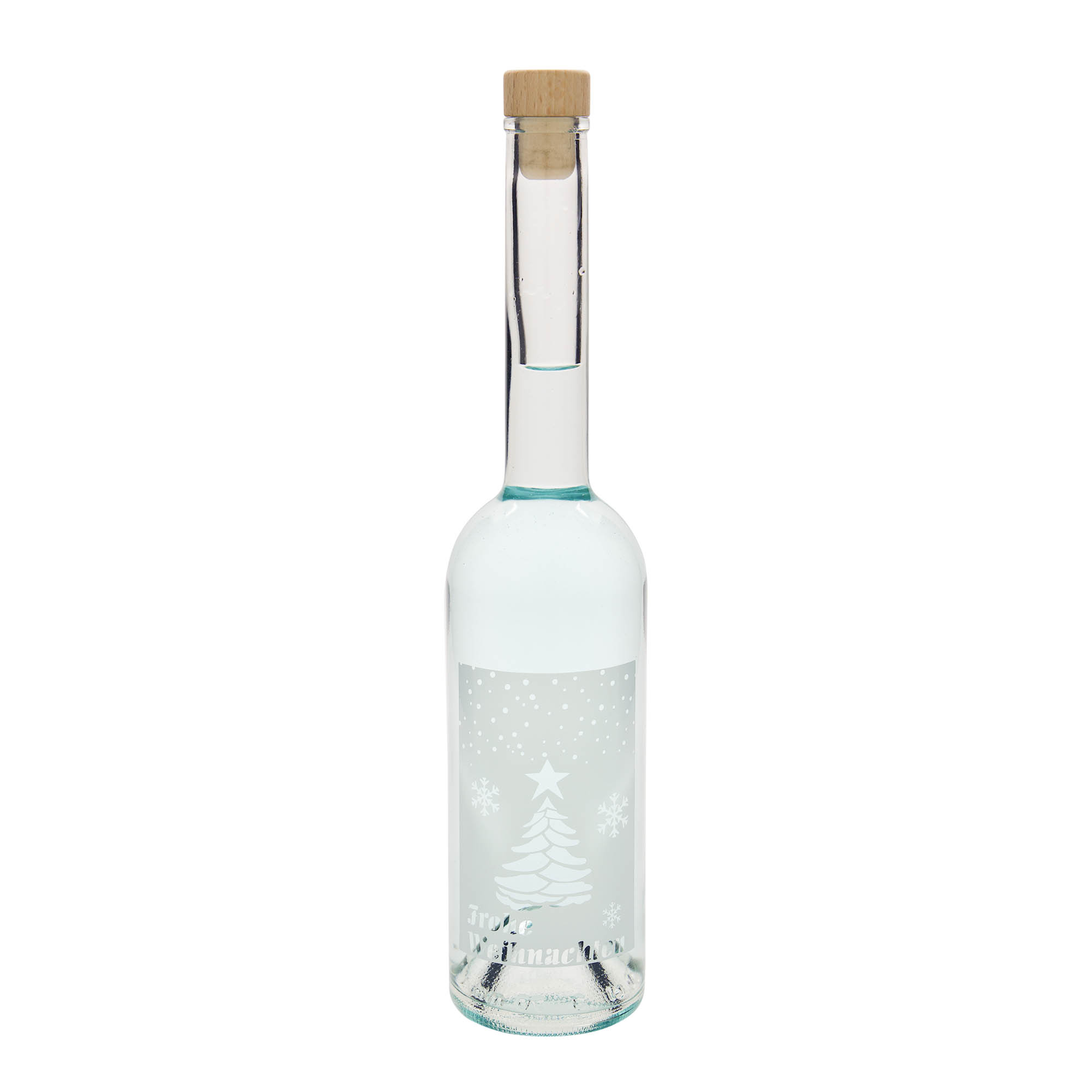 500 ml glass bottle 'Opera', design: White Christmas, opening: cork