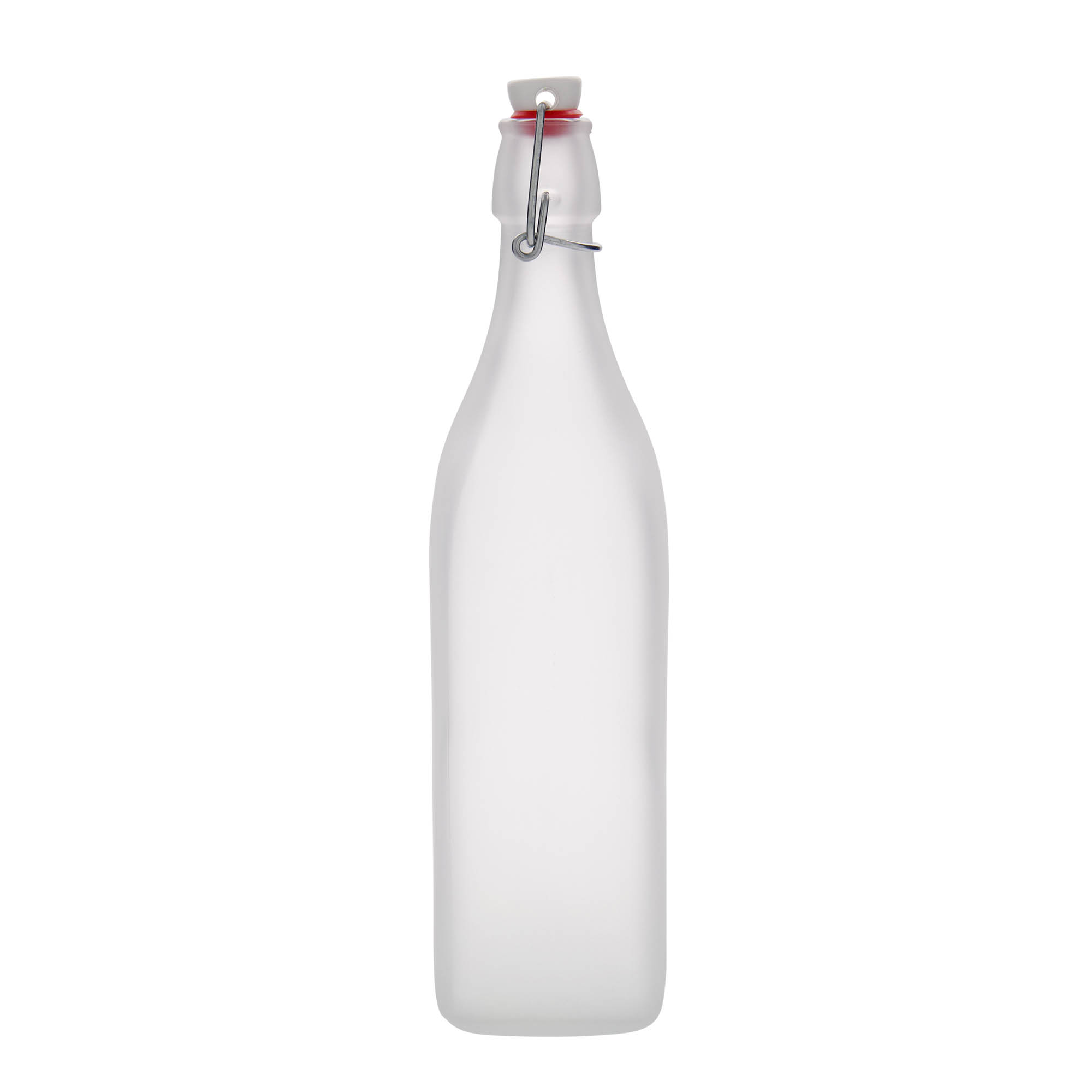 1,000 ml glass bottle 'Swing, square, frosted, opening: swing top closure'