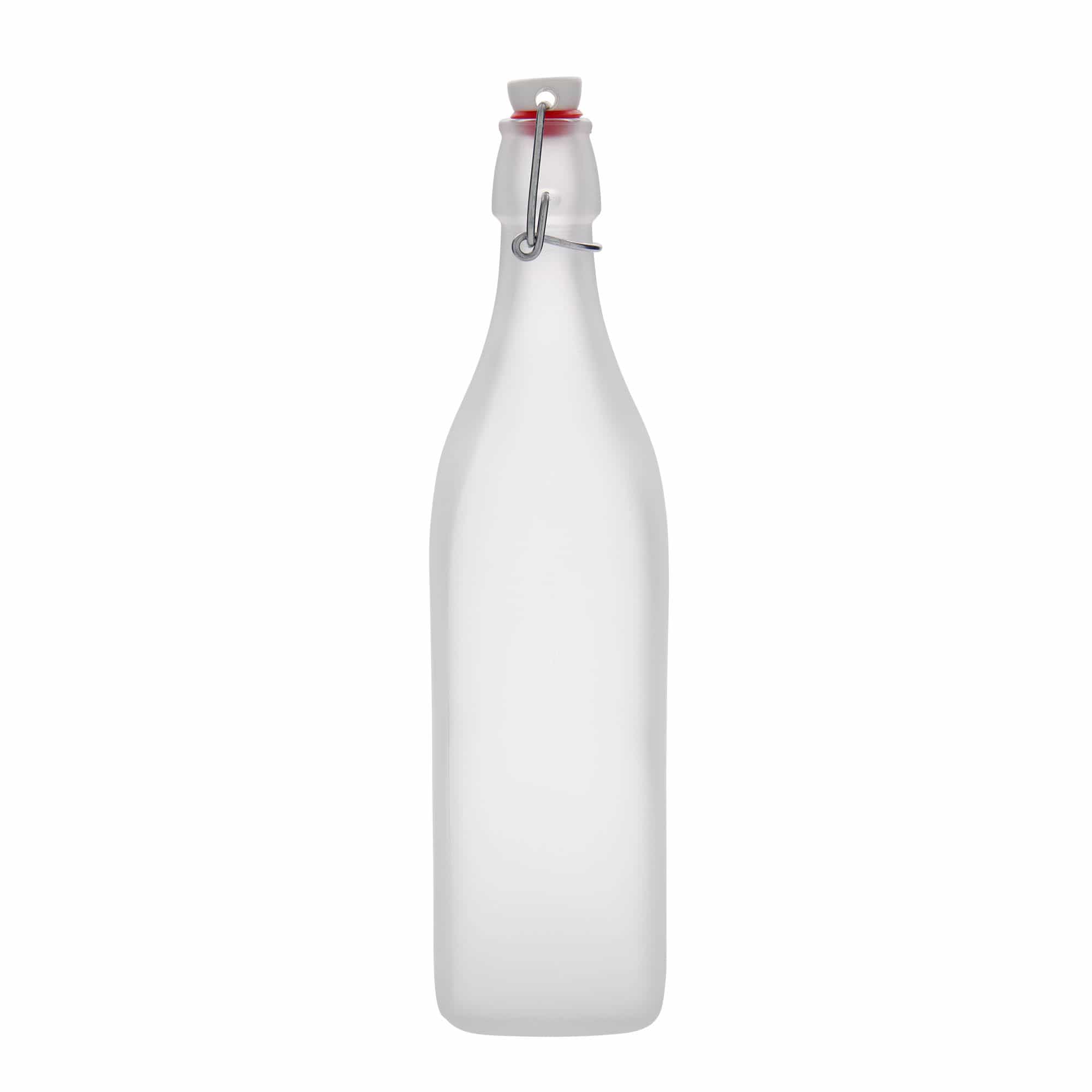 1,000 ml glass bottle ‘Swing, square, frosted, opening: swing top closure’