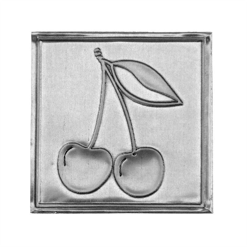 Tin label 'Cherry', square, metal, silver Tin label 'Cherry', square, metal, silver